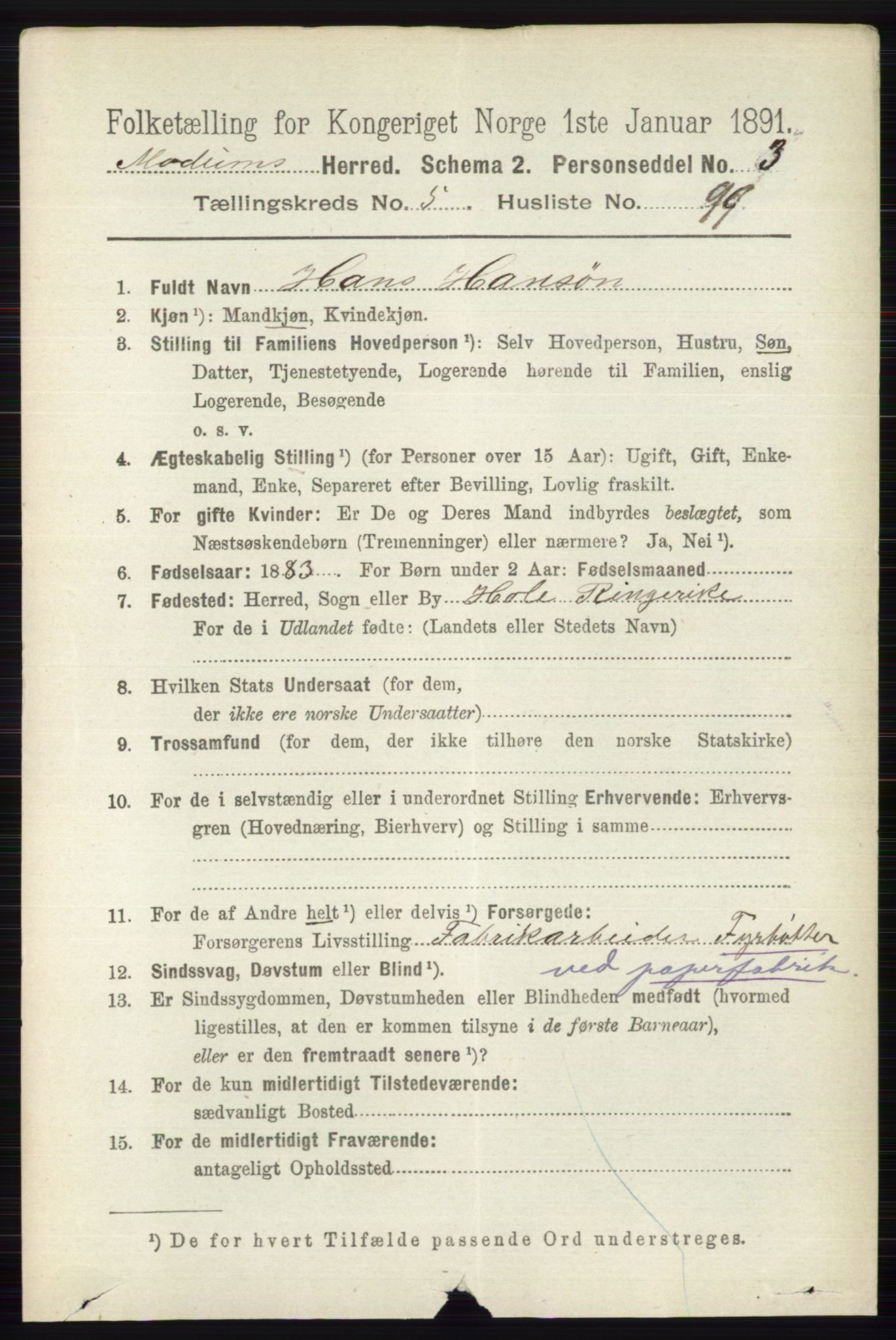 RA, 1891 census for 0623 Modum, 1891, p. 2052