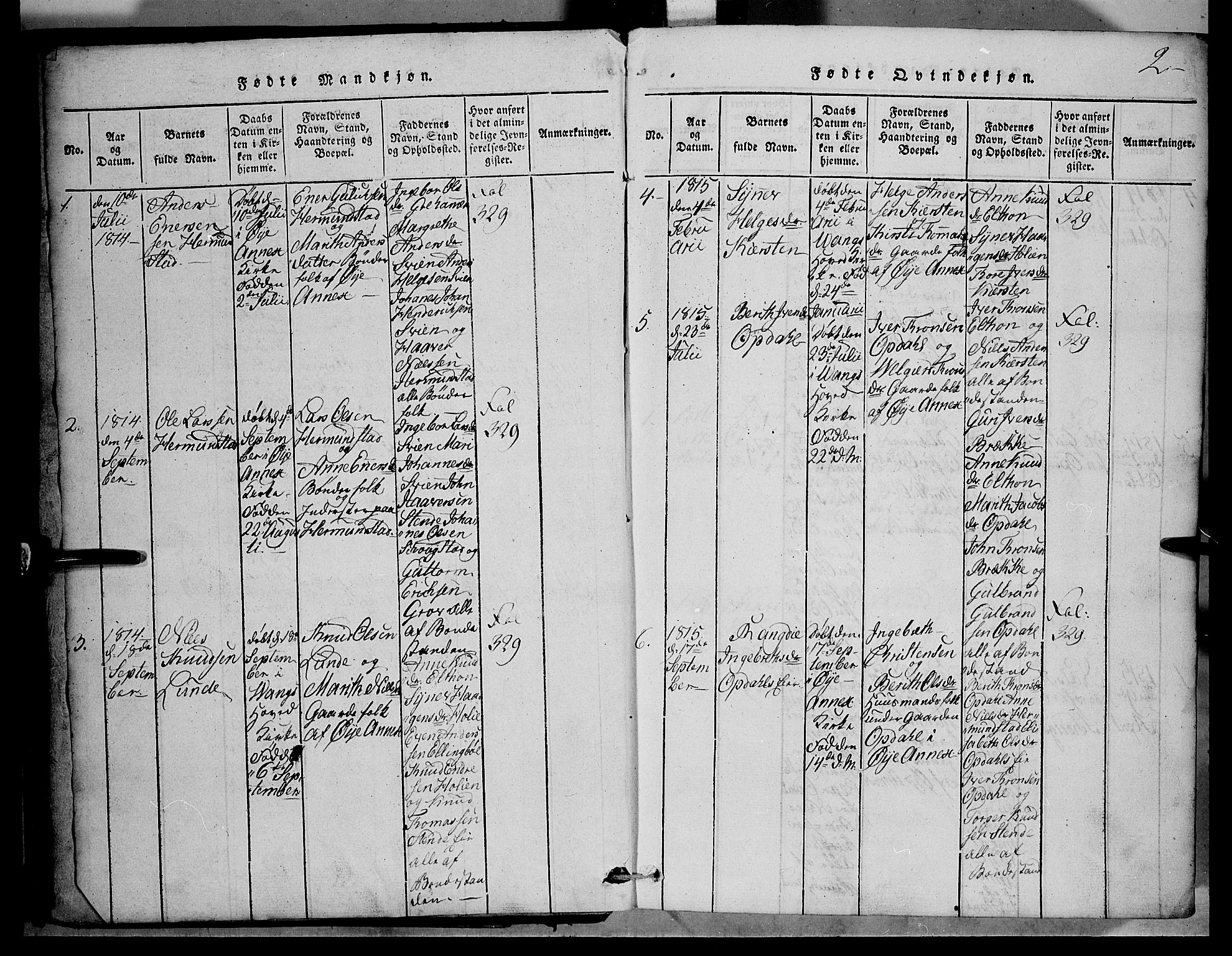 Vang prestekontor, Valdres, SAH/PREST-140/H/Hb/L0001: Parish register (copy) no. 1, 1814-1820, p. 2