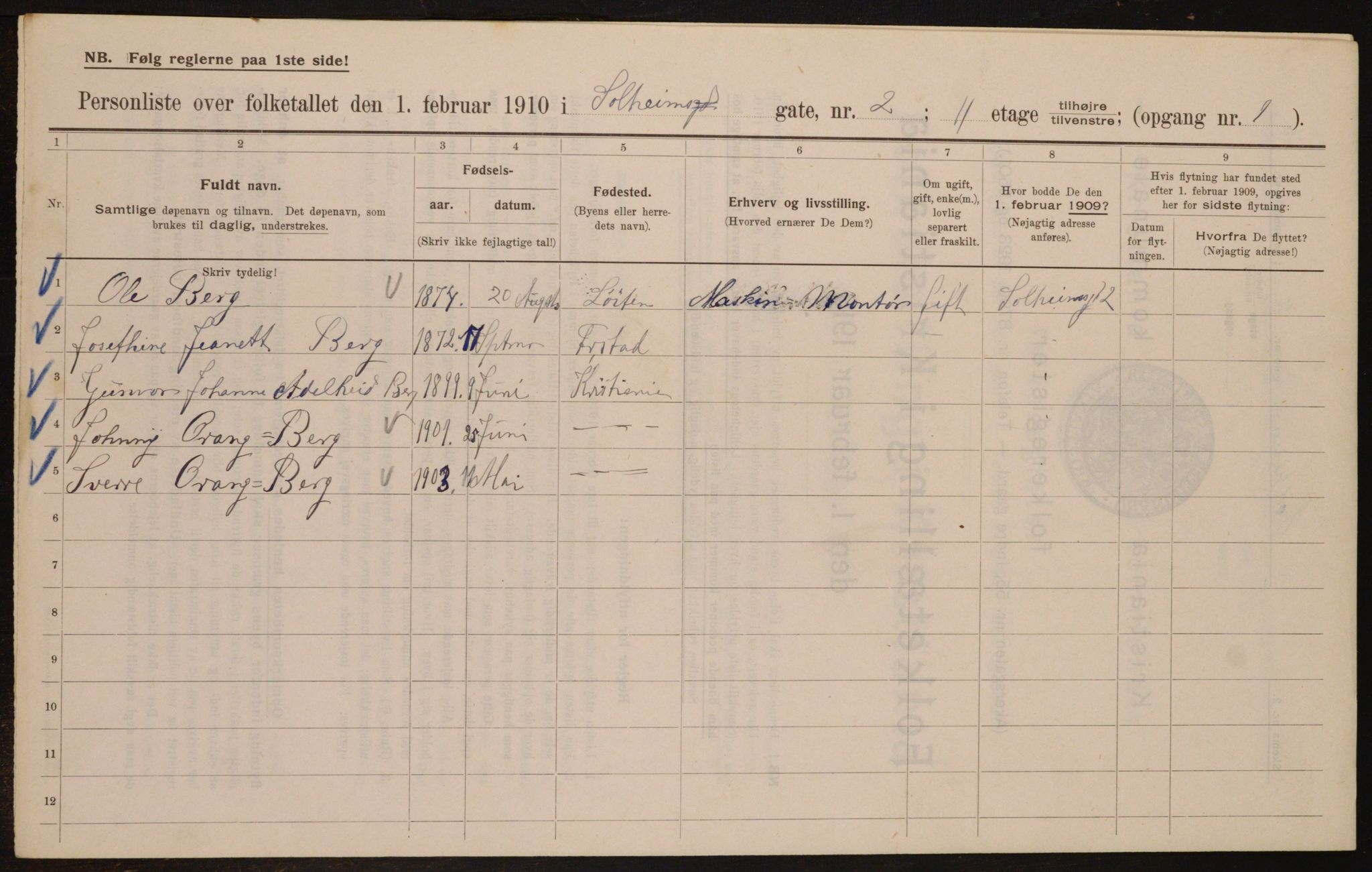 OBA, Municipal Census 1910 for Kristiania, 1910, p. 94879