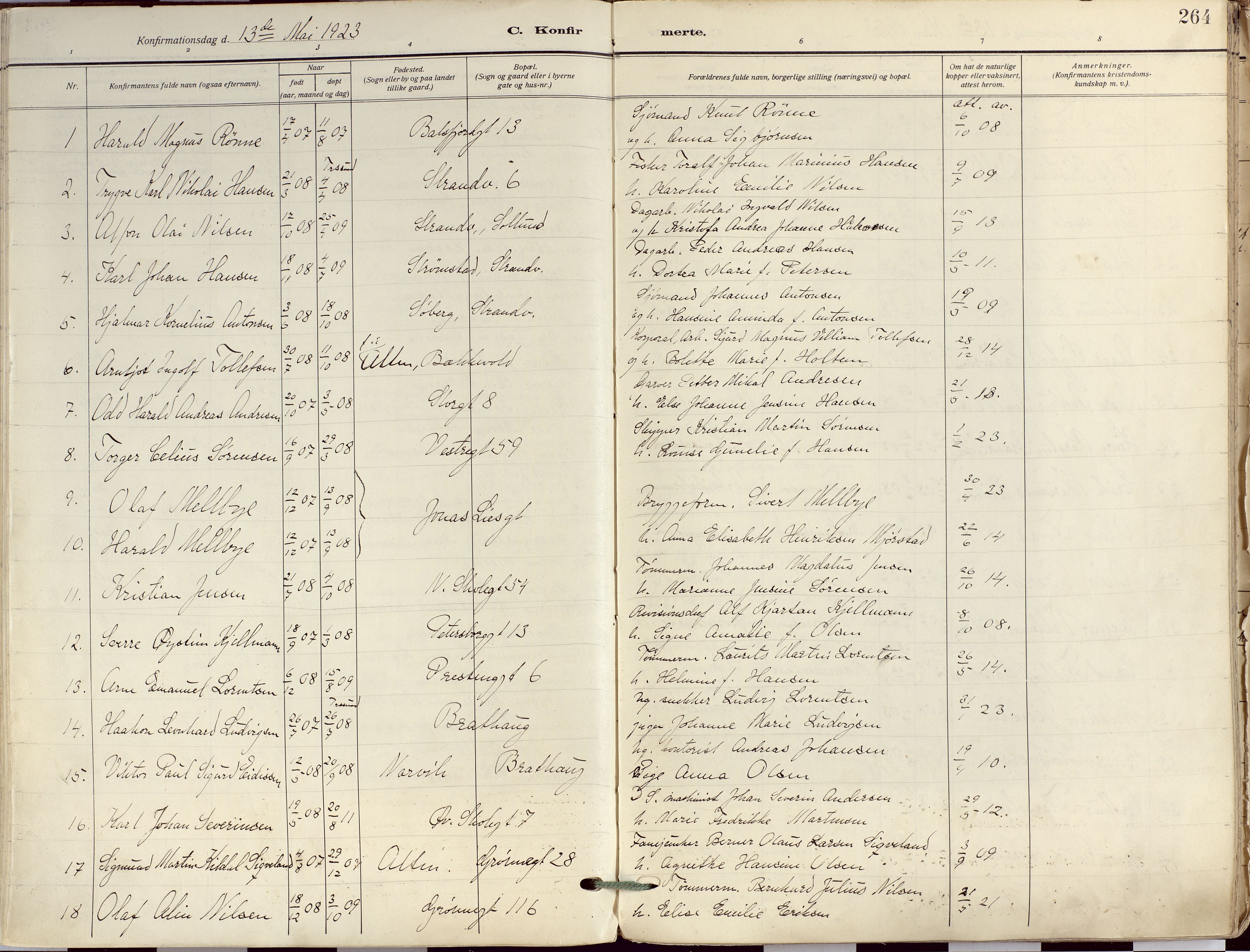 Tromsø sokneprestkontor/stiftsprosti/domprosti, AV/SATØ-S-1343/G/Ga/L0019kirke: Parish register (official) no. 19, 1917-1927, p. 264