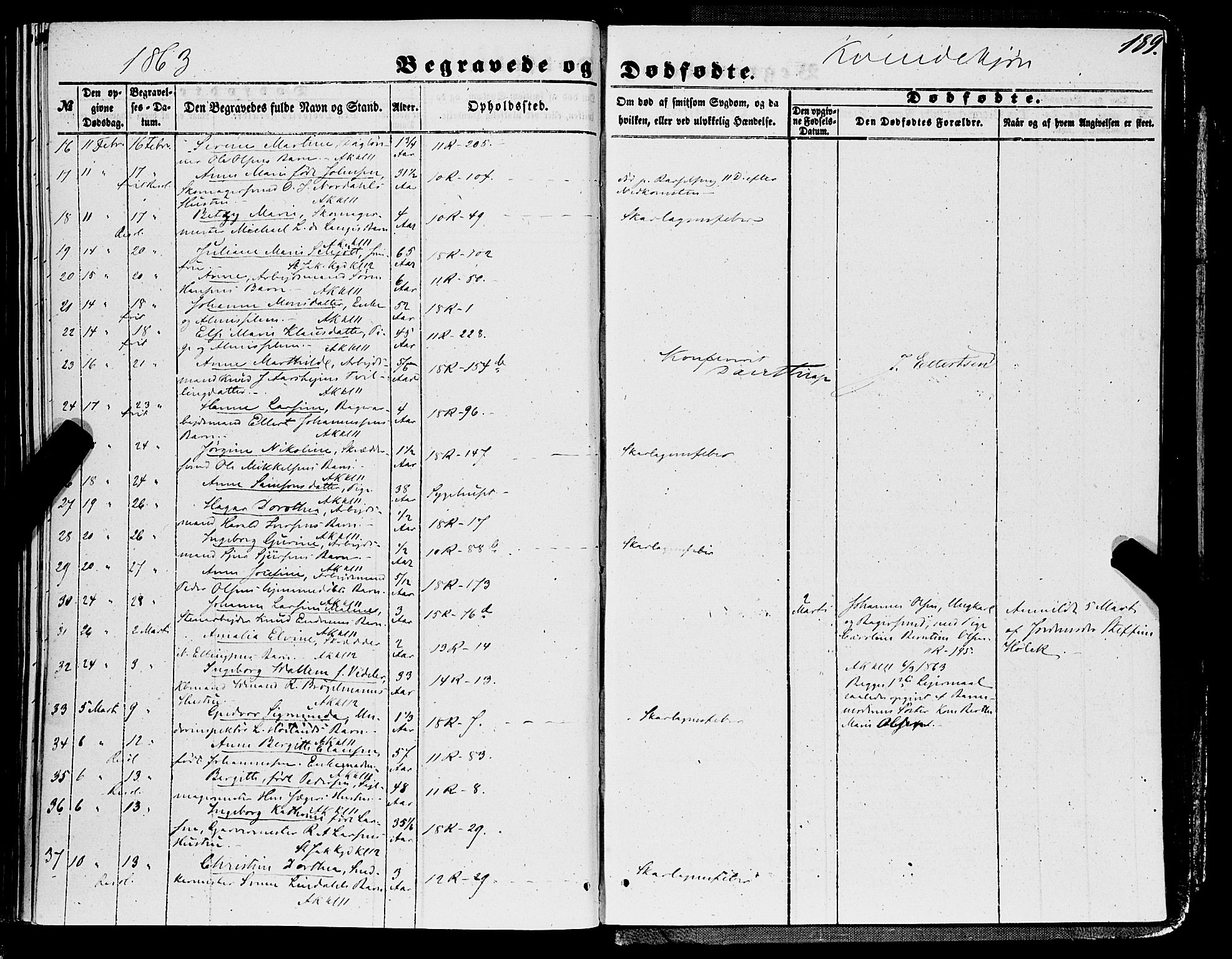 Domkirken sokneprestembete, SAB/A-74801/H/Haa/L0041: Parish register (official) no. E 2, 1853-1863, p. 189