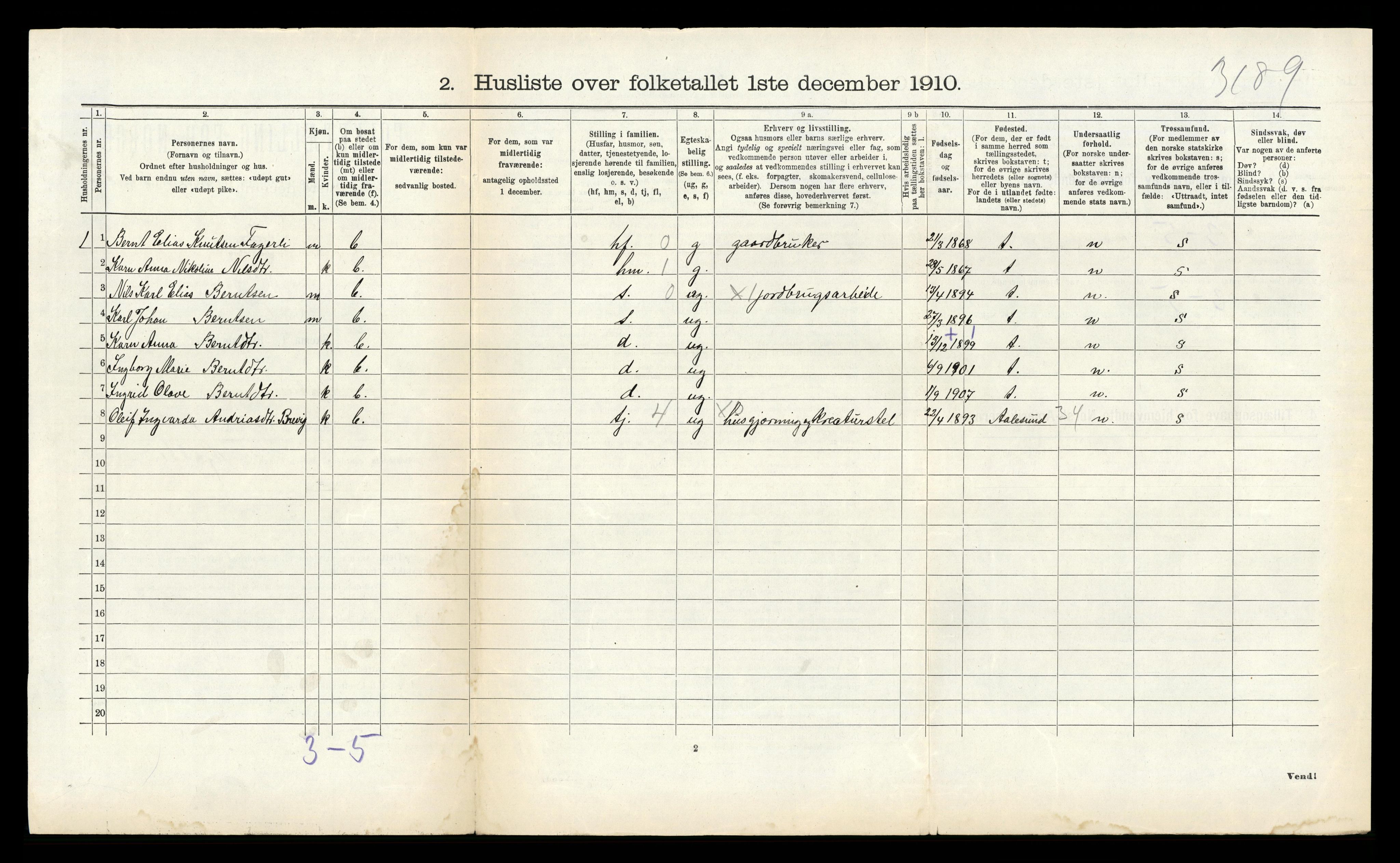 RA, 1910 census for Vatne, 1910, p. 282