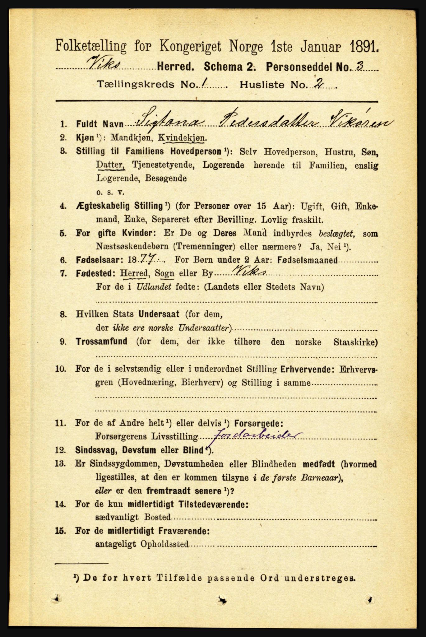 RA, 1891 census for 1417 Vik, 1891, p. 140