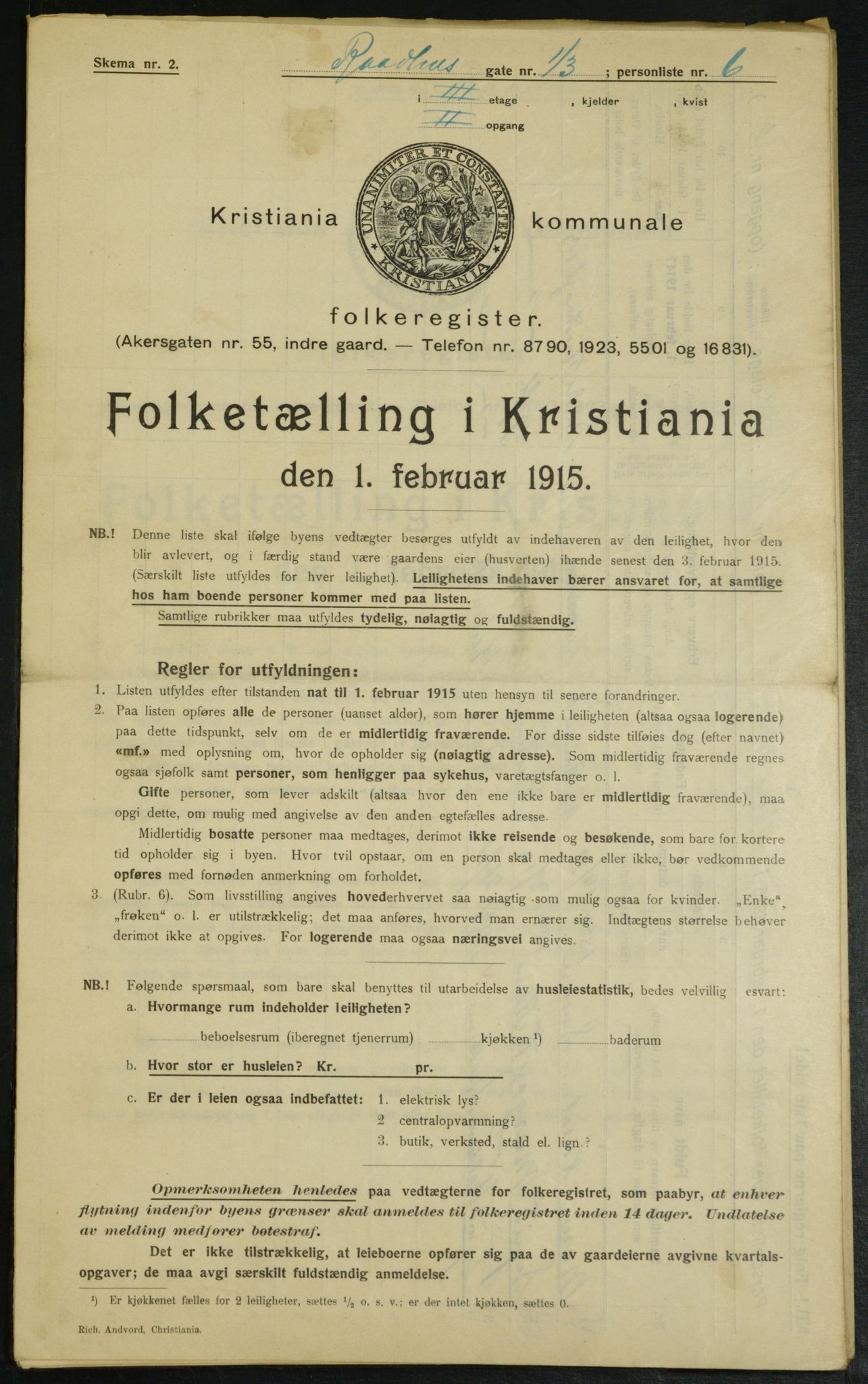 OBA, Municipal Census 1915 for Kristiania, 1915, p. 85784