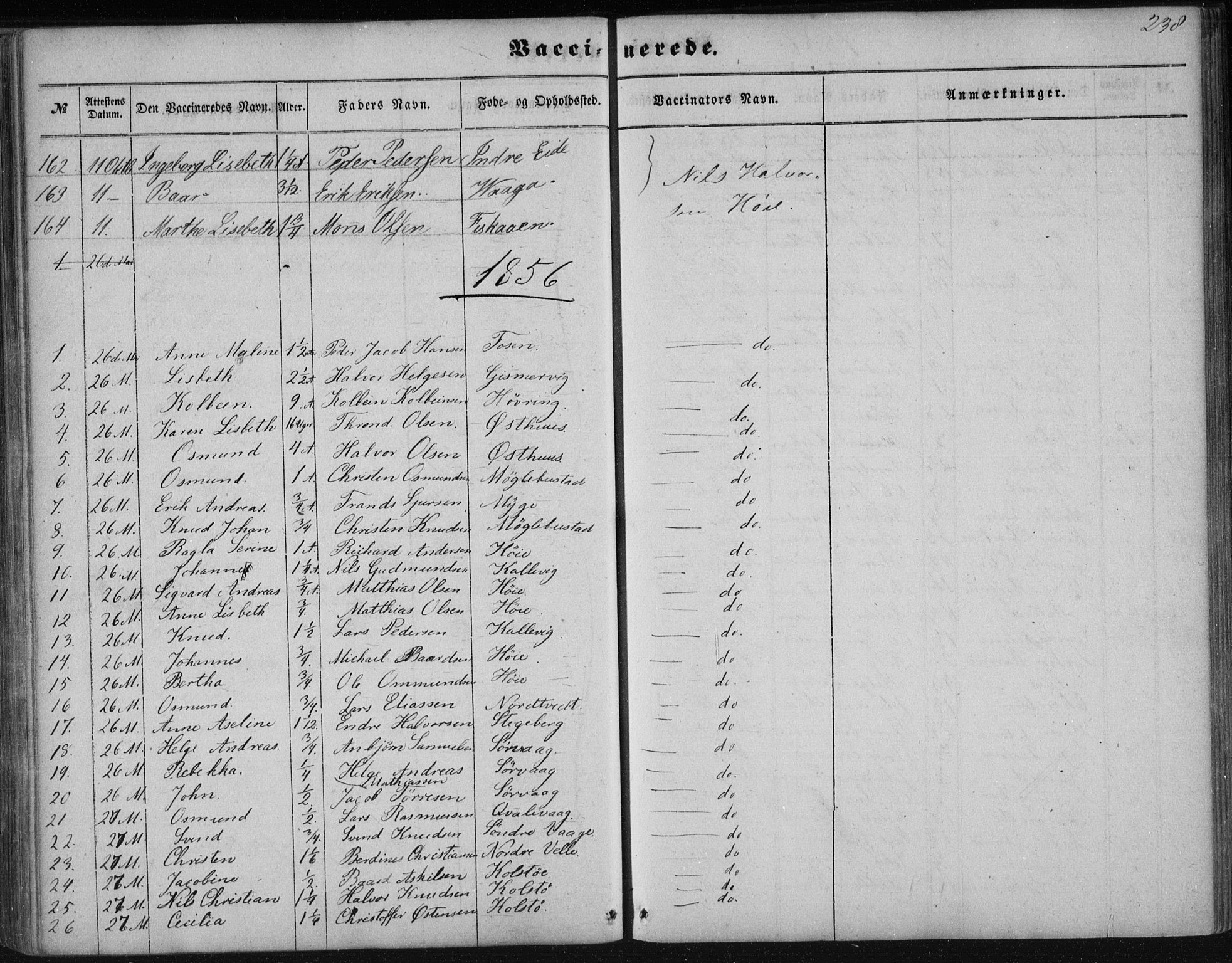 Avaldsnes sokneprestkontor, SAST/A -101851/H/Ha/Haa/L0009: Parish register (official) no. A 9, 1853-1865, p. 238