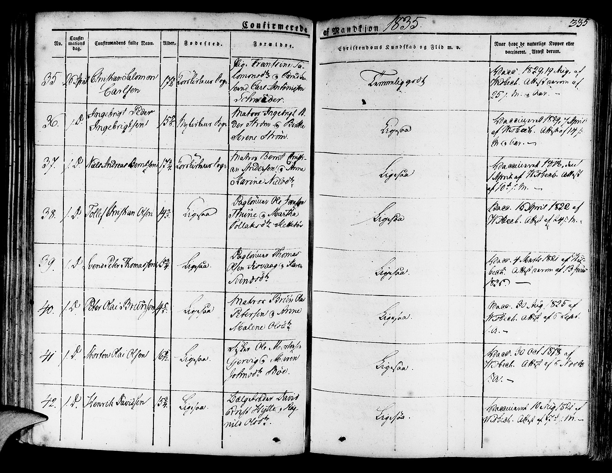 Korskirken sokneprestembete, AV/SAB-A-76101/H/Haa/L0014: Parish register (official) no. A 14, 1823-1835, p. 335