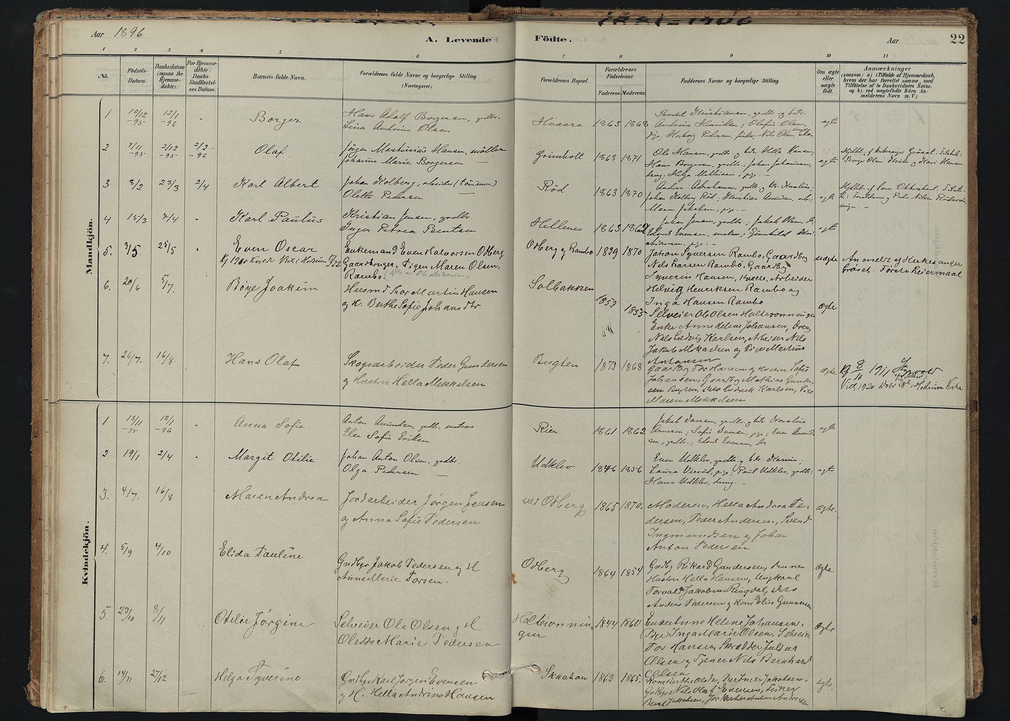 Hedrum kirkebøker, AV/SAKO-A-344/F/Fc/L0001: Parish register (official) no. III 1, 1881-1906, p. 22