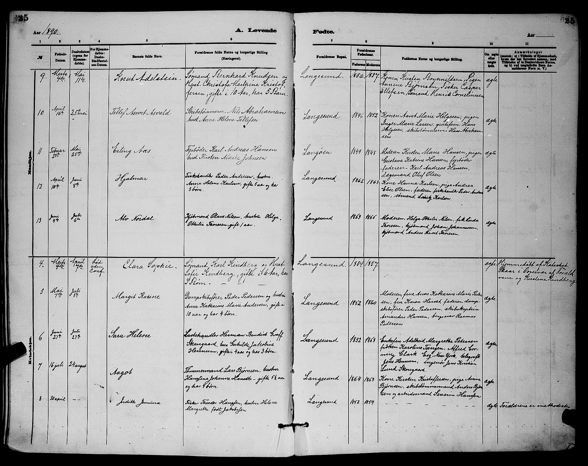 Langesund kirkebøker, SAKO/A-280/G/Ga/L0005: Parish register (copy) no. 5, 1884-1898, p. 25