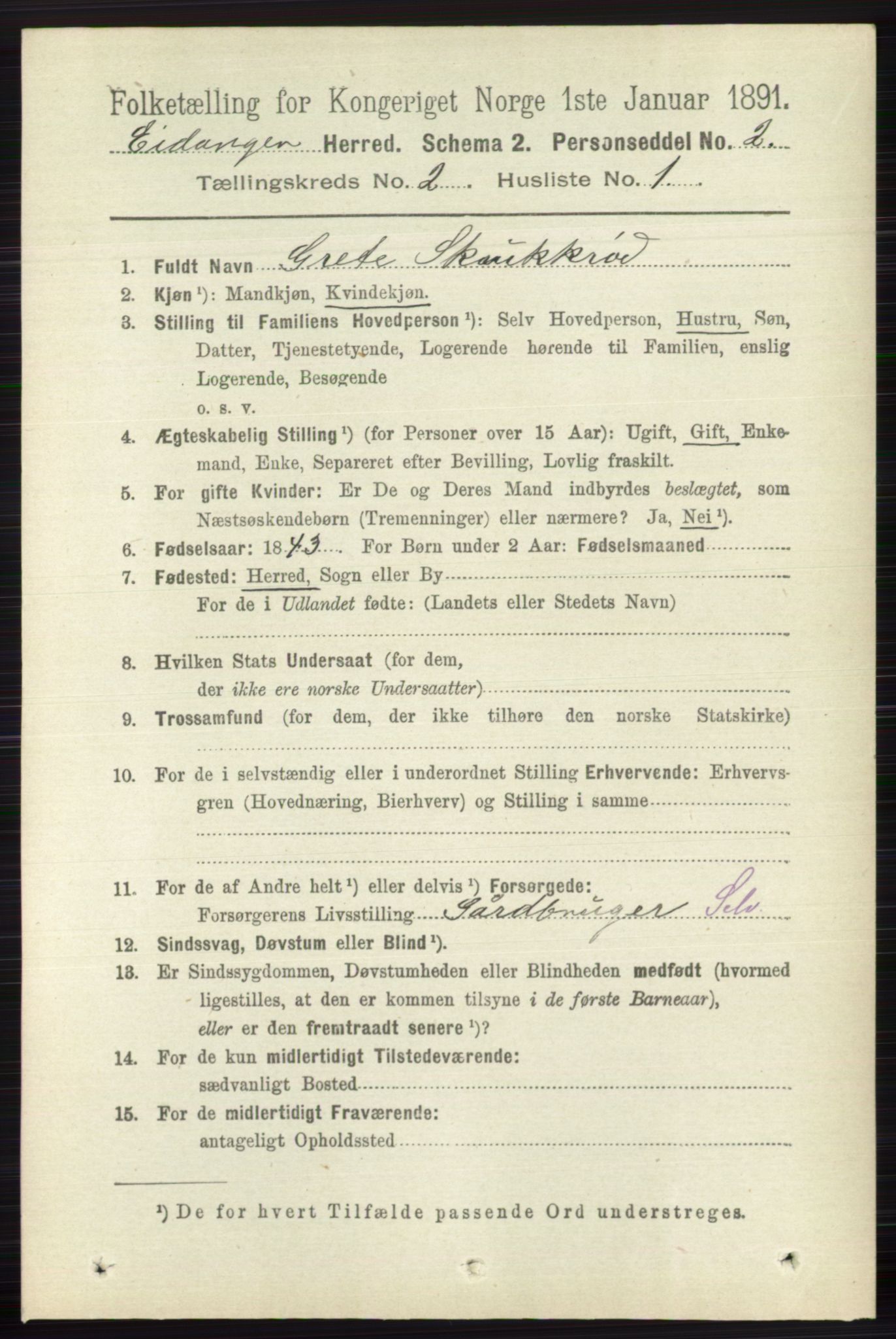 RA, 1891 census for 0813 Eidanger, 1891, p. 871