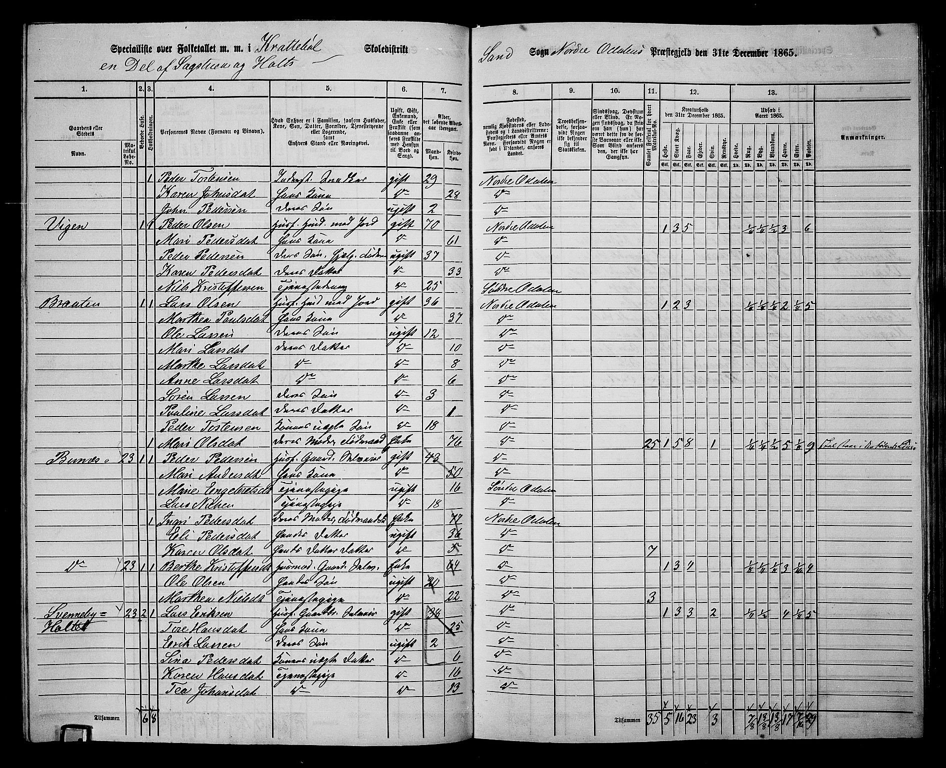 RA, 1865 census for Nord-Odal, 1865, p. 95