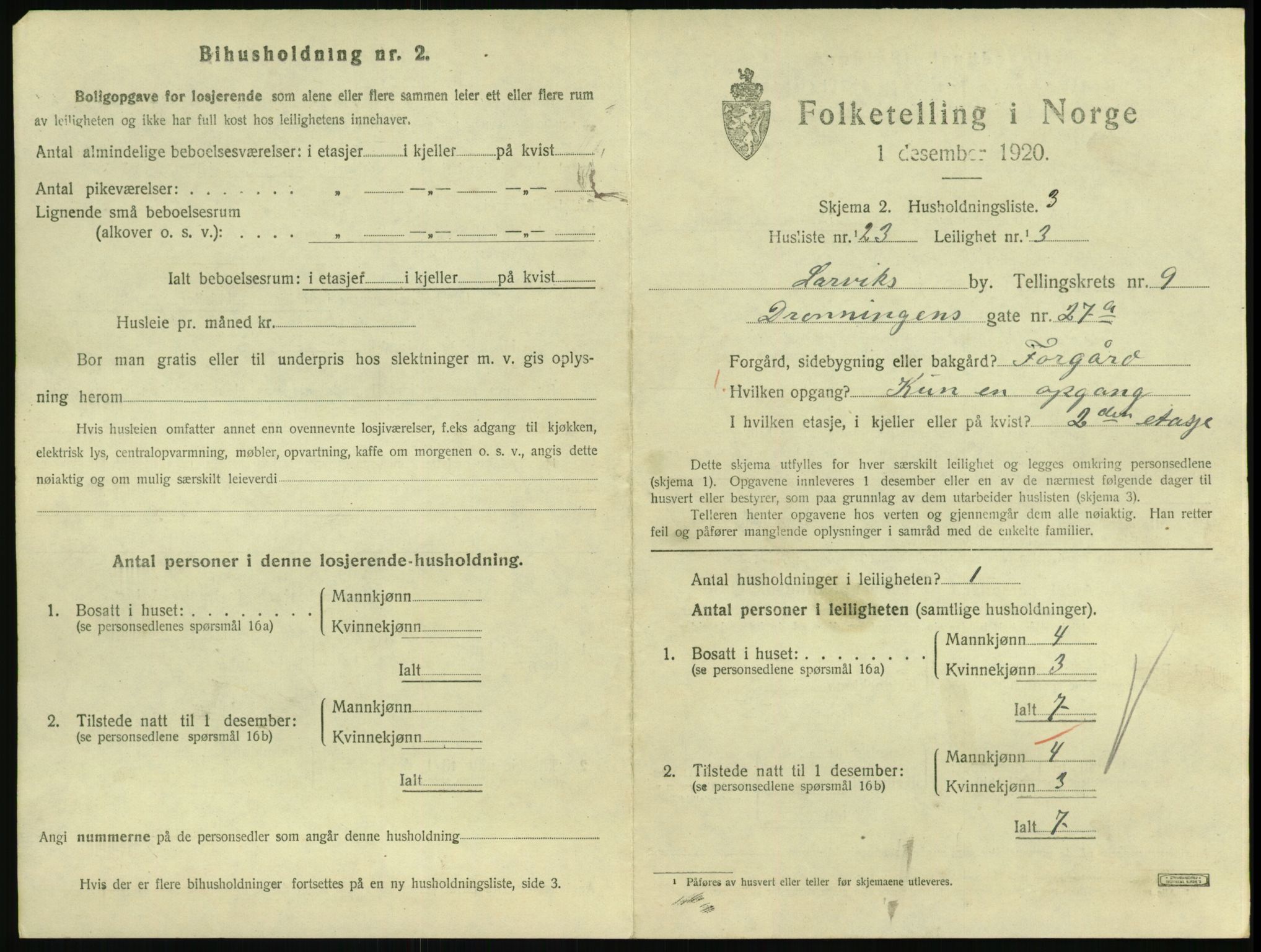 SAKO, 1920 census for Larvik, 1920, p. 7080