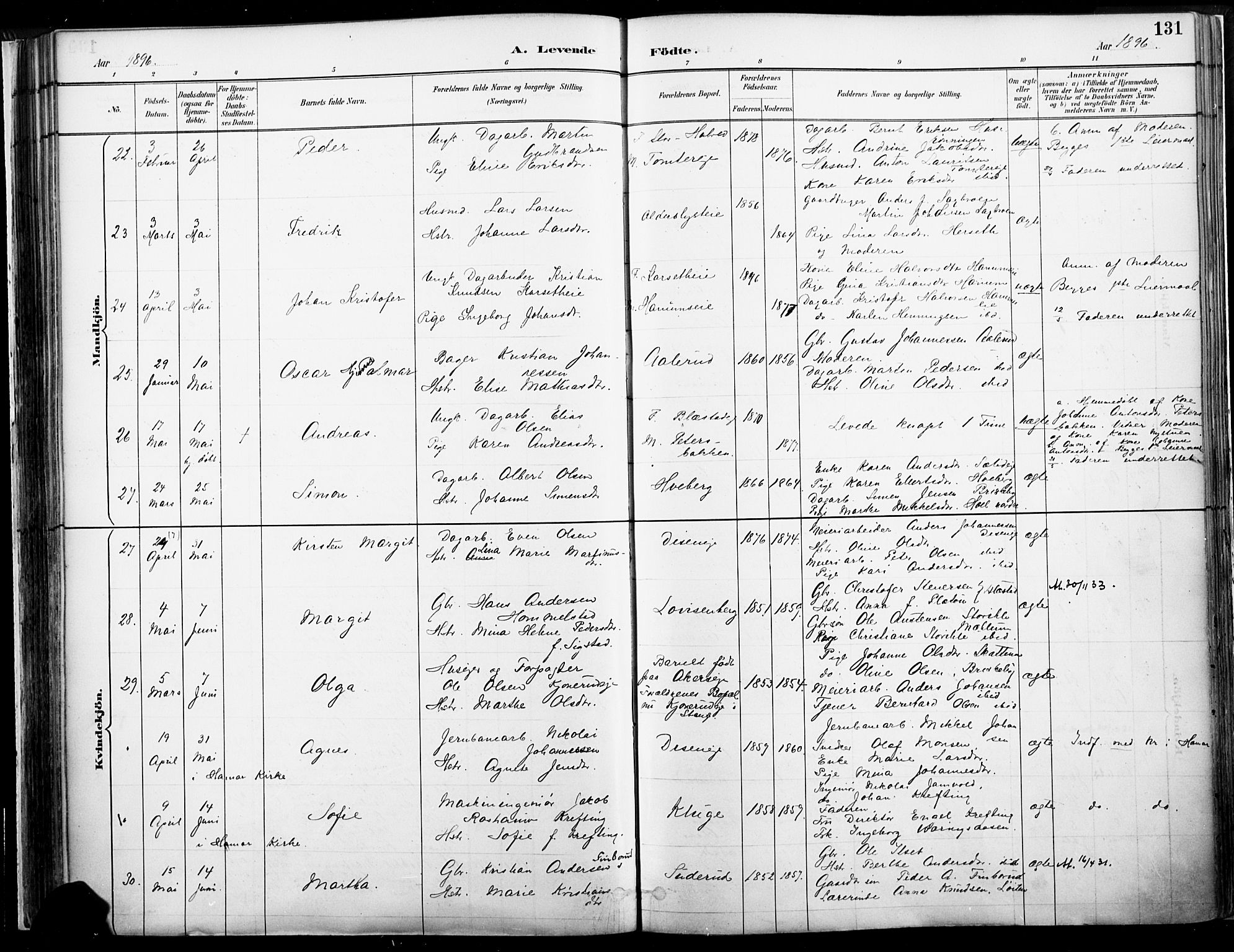 Vang prestekontor, Hedmark, AV/SAH-PREST-008/H/Ha/Haa/L0019A: Parish register (official) no. 19, 1886-1900, p. 131