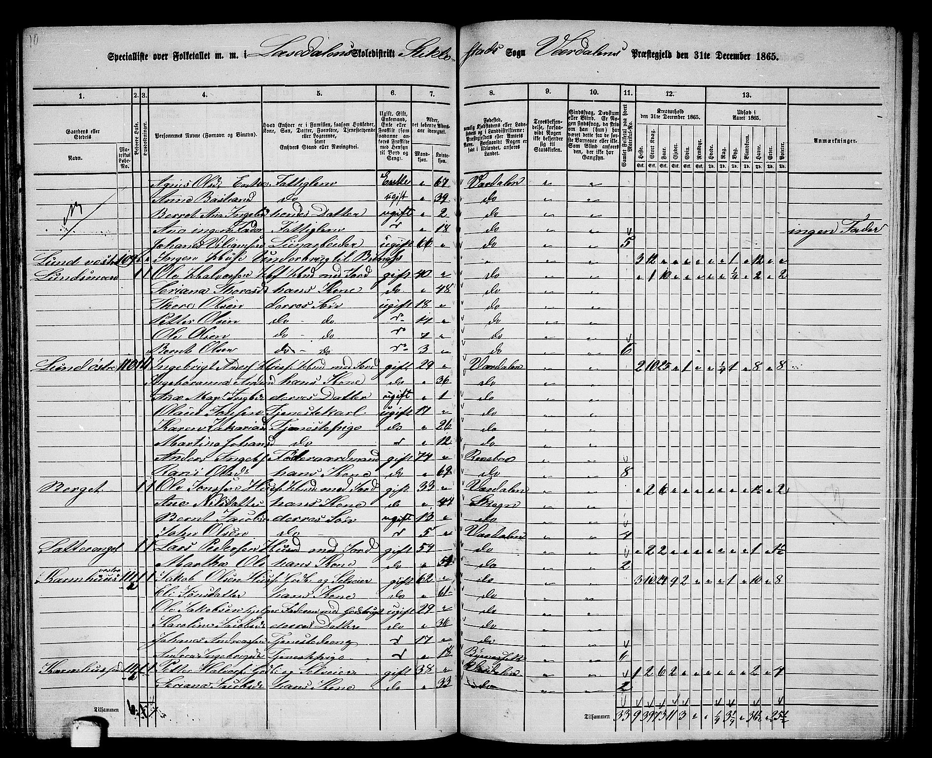 RA, 1865 census for Verdal, 1865, p. 136