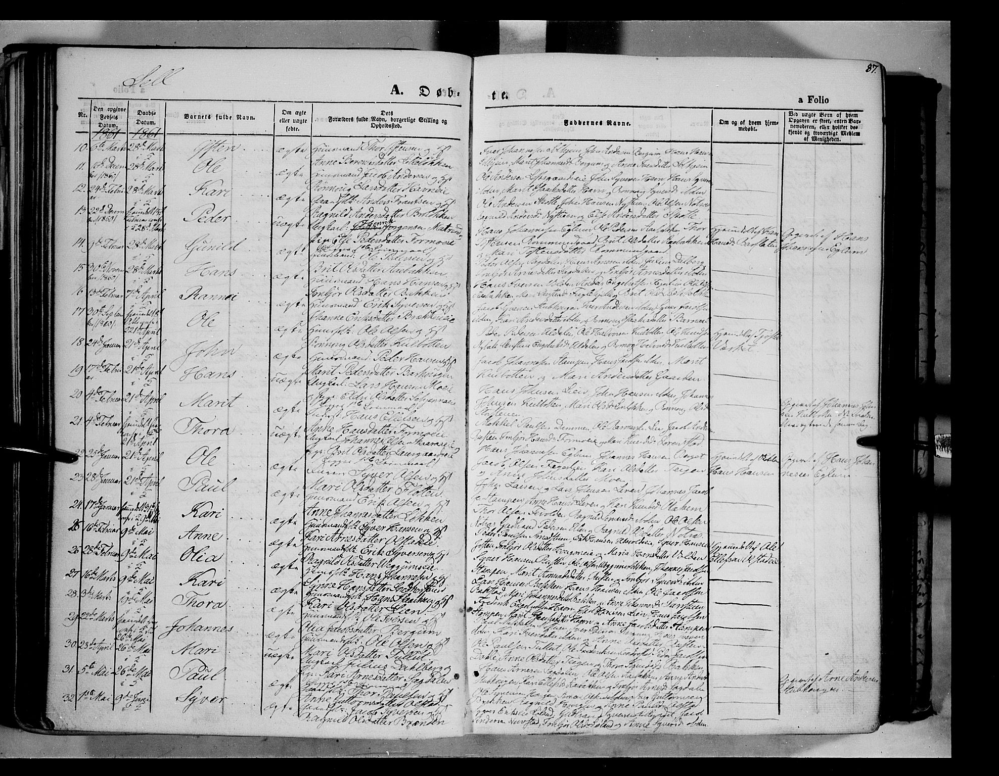 Vågå prestekontor, SAH/PREST-076/H/Ha/Haa/L0006: Parish register (official) no. 6 /3, 1857-1872, p. 87