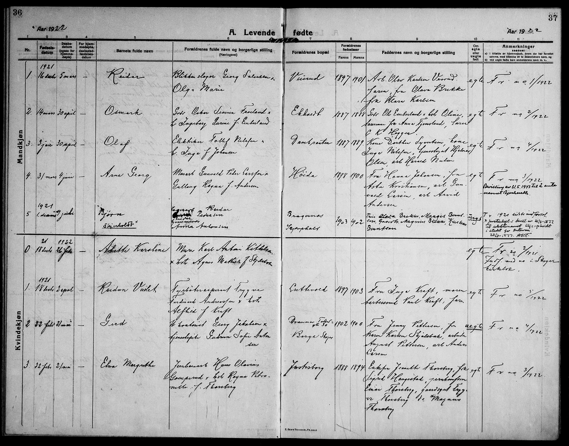 Skoger kirkebøker, SAKO/A-59/F/Fb/L0002: Parish register (official) no. II 2, 1914-1941, p. 36-37