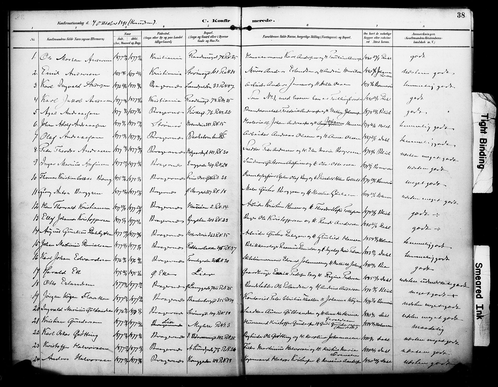 Bragernes kirkebøker, AV/SAKO-A-6/F/Fc/L0006: Parish register (official) no. III 6, 1888-1899, p. 38