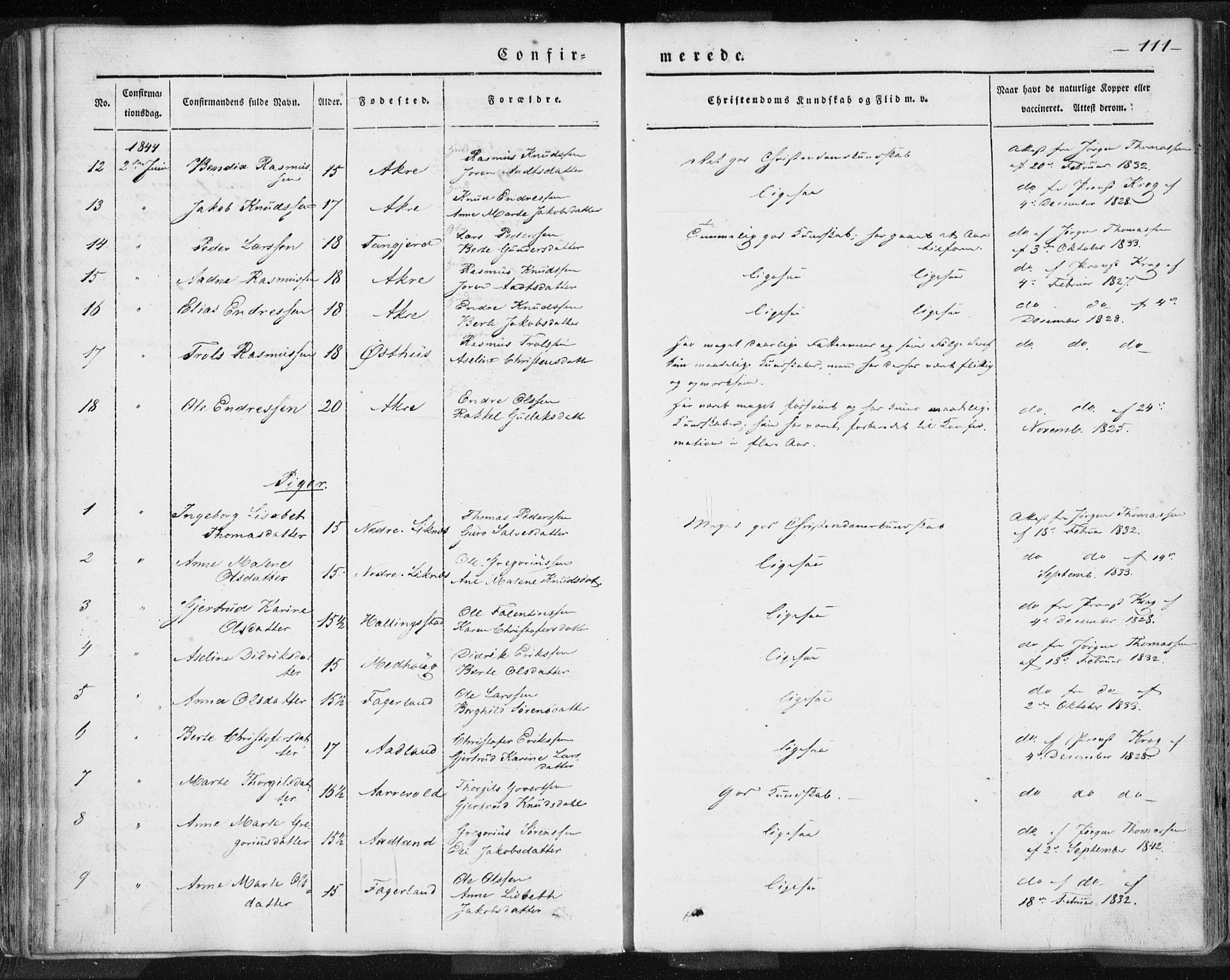 Skudenes sokneprestkontor, SAST/A -101849/H/Ha/Haa/L0002: Parish register (official) no. A 2.1, 1841-1846, p. 111