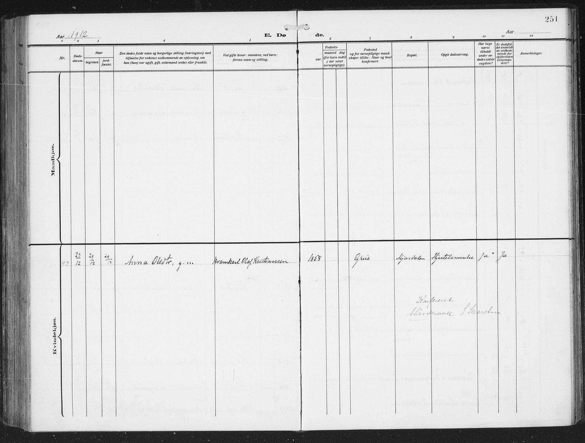 Nedre Eiker kirkebøker, AV/SAKO-A-612/F/Fa/L0007: Parish register (official) no. 7, 1912-1918, p. 251