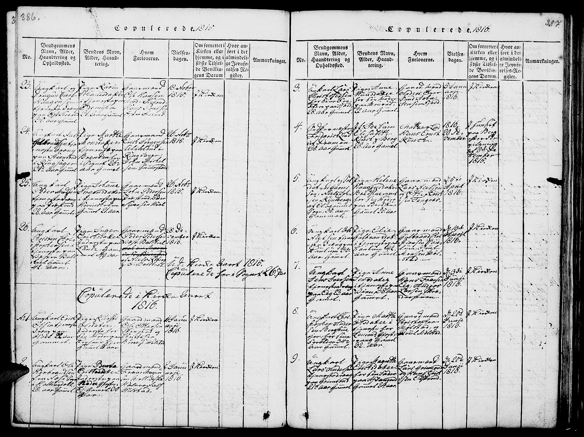 Nes prestekontor, Hedmark, AV/SAH-PREST-020/L/La/L0003: Parish register (copy) no. 3, 1814-1831, p. 386-387