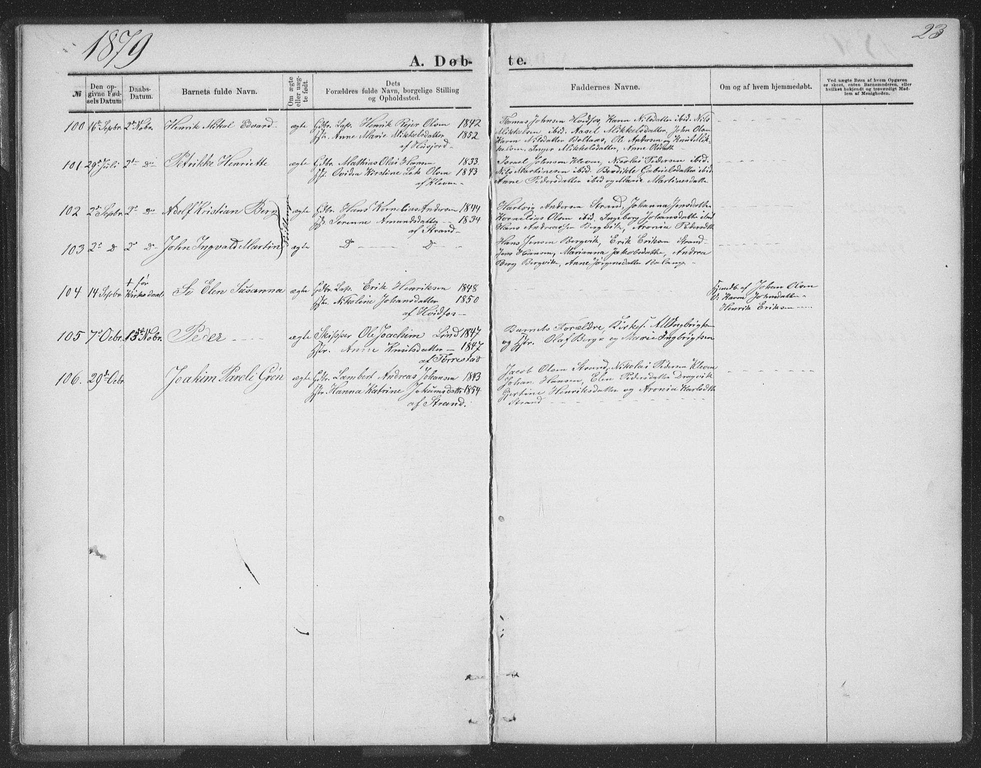 Ministerialprotokoller, klokkerbøker og fødselsregistre - Nordland, AV/SAT-A-1459/863/L0913: Parish register (copy) no. 863C03, 1877-1885, p. 23