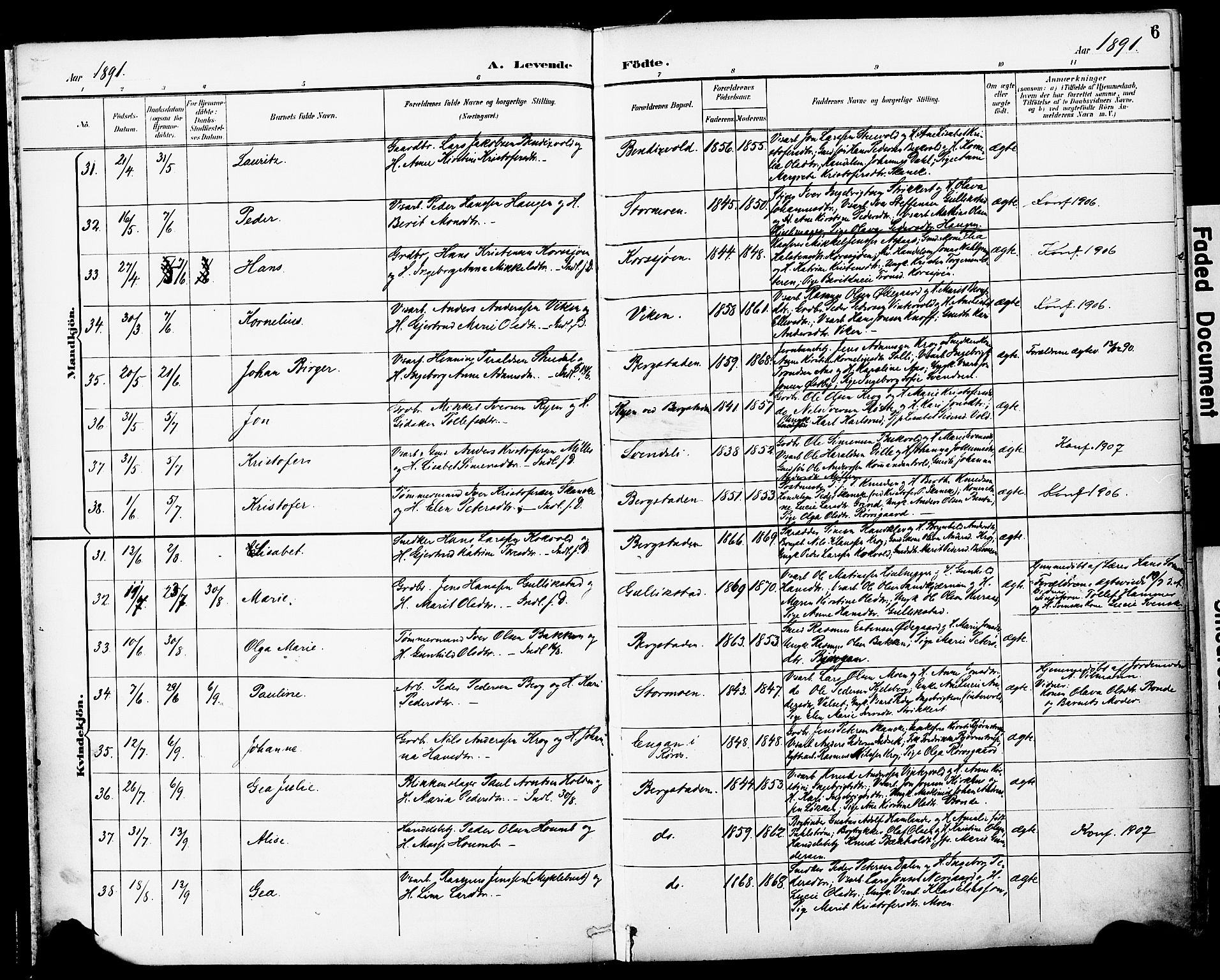 Ministerialprotokoller, klokkerbøker og fødselsregistre - Sør-Trøndelag, SAT/A-1456/681/L0935: Parish register (official) no. 681A13, 1890-1898, p. 6