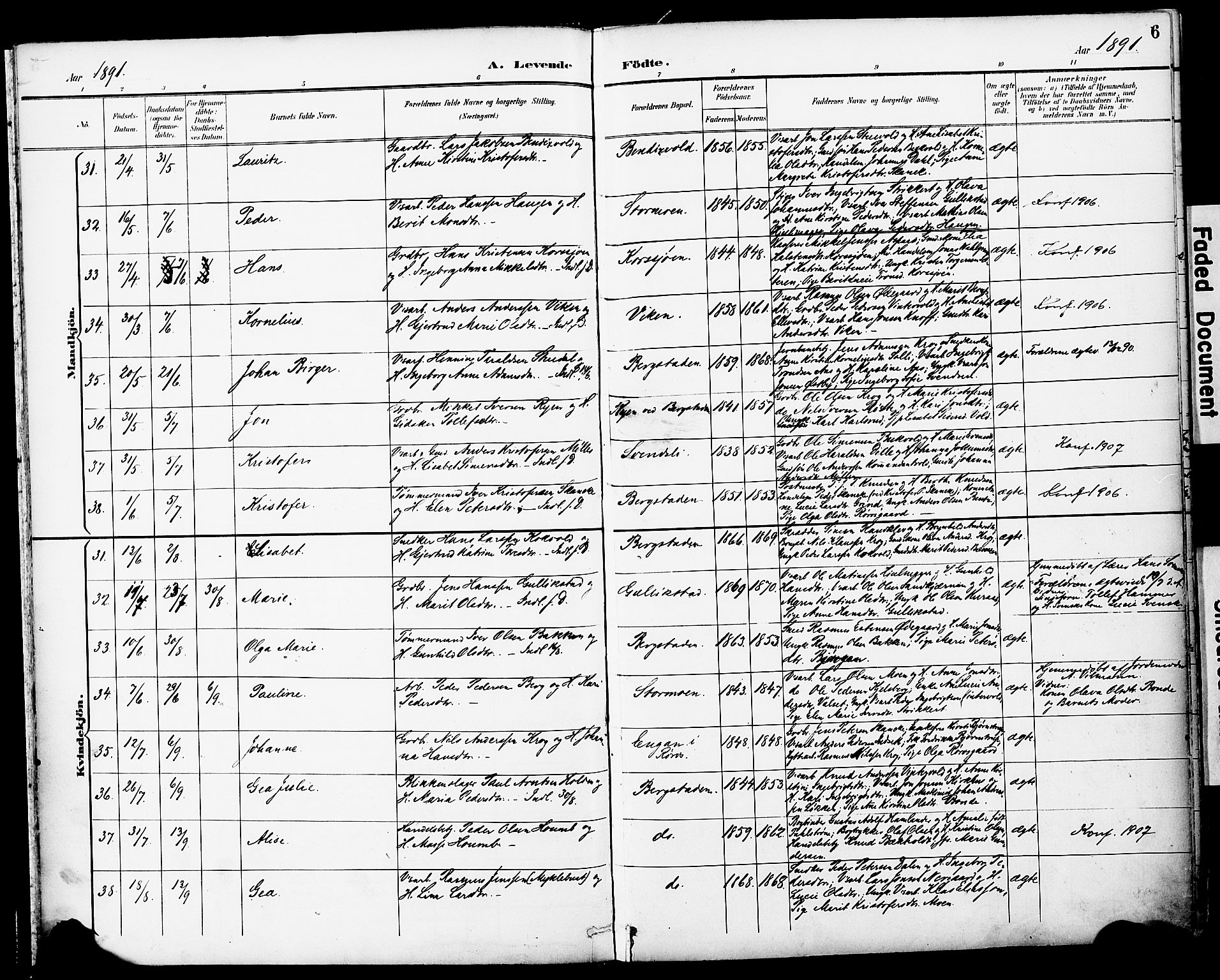 Ministerialprotokoller, klokkerbøker og fødselsregistre - Sør-Trøndelag, AV/SAT-A-1456/681/L0935: Parish register (official) no. 681A13, 1890-1898, p. 6