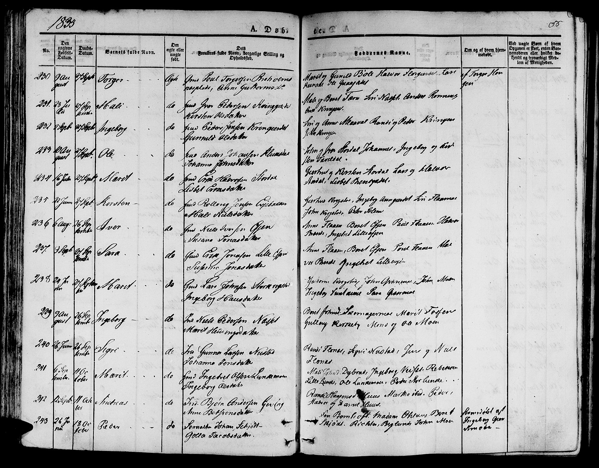 Ministerialprotokoller, klokkerbøker og fødselsregistre - Nord-Trøndelag, SAT/A-1458/709/L0071: Parish register (official) no. 709A11, 1833-1844, p. 55