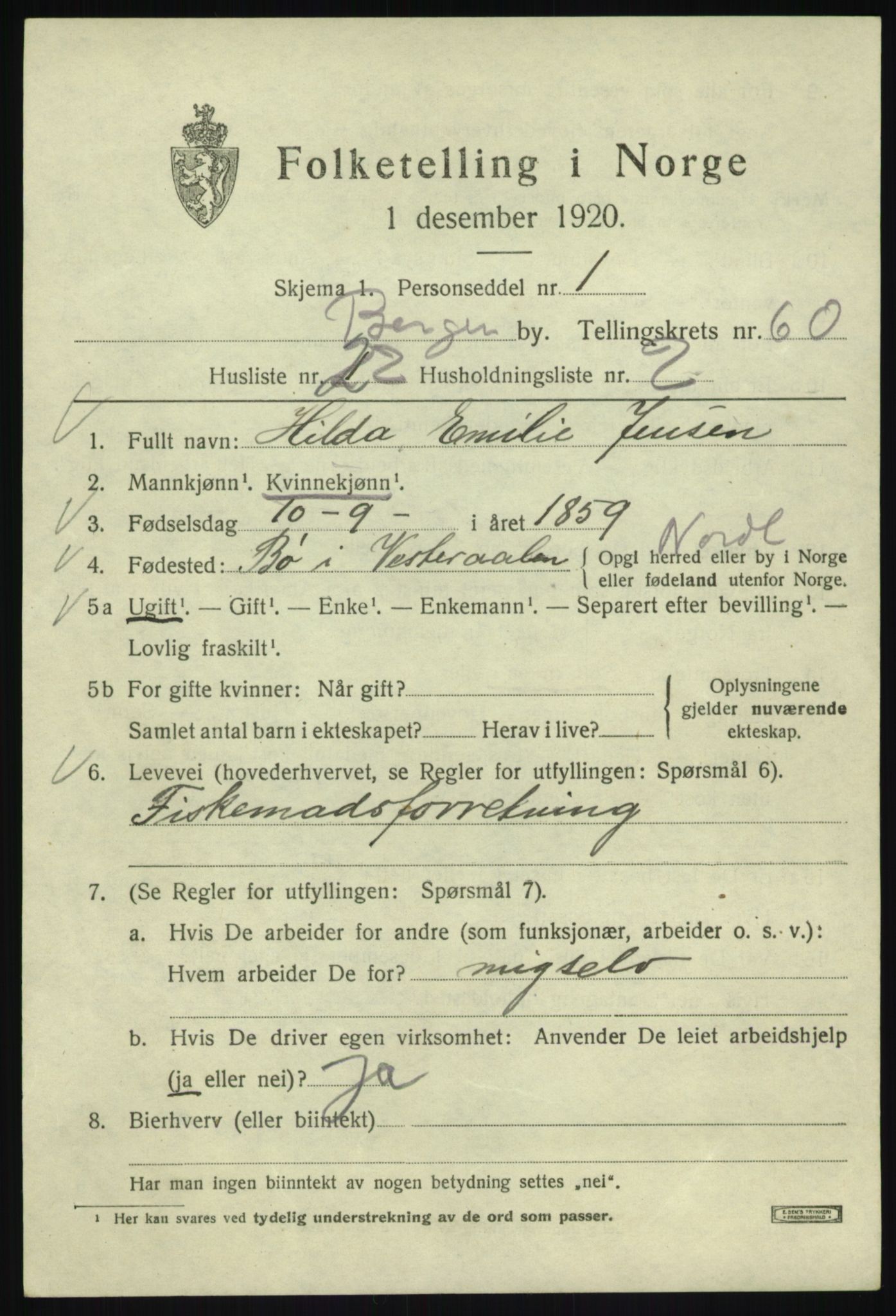 SAB, 1920 census for Bergen, 1920, p. 129768