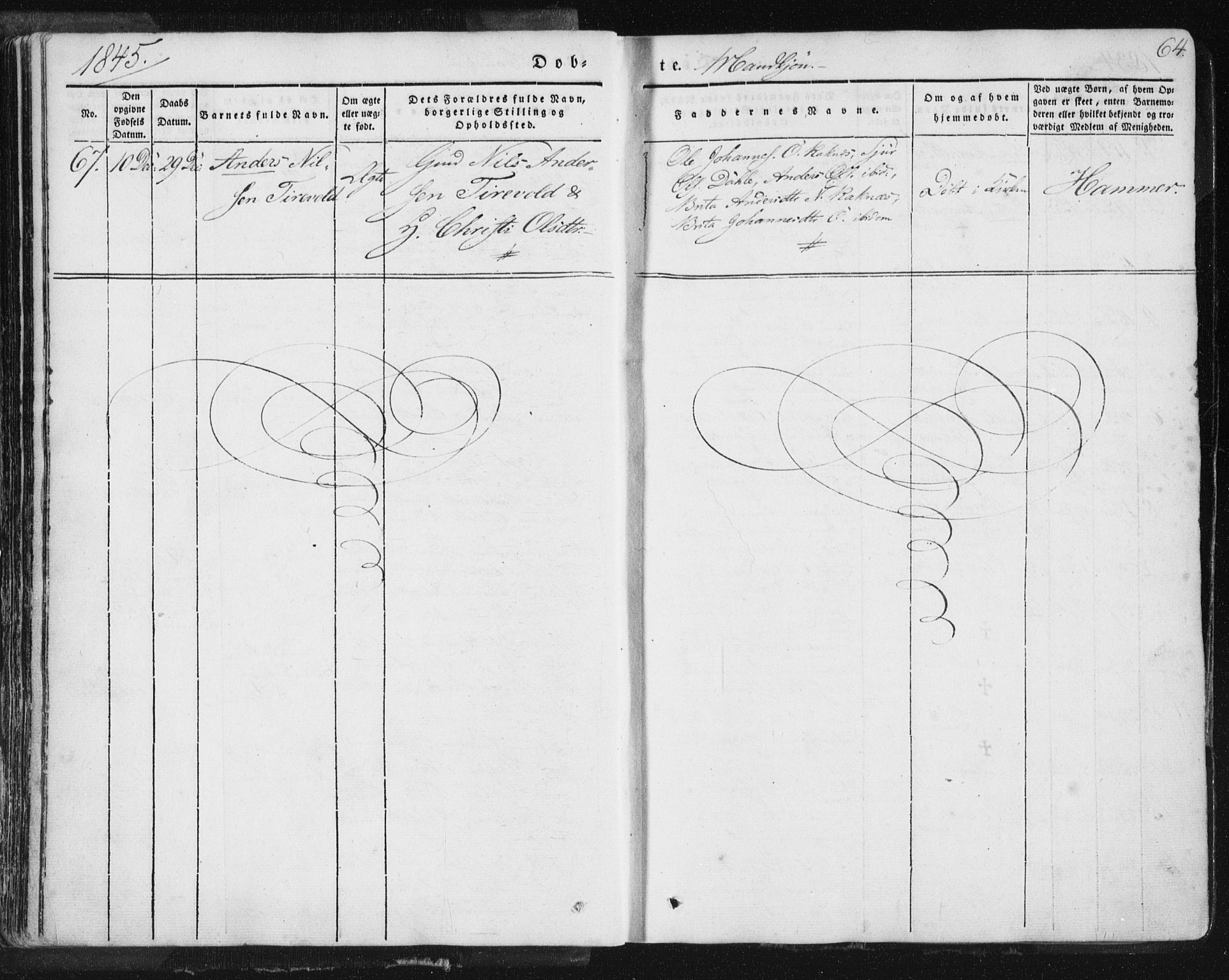 Hamre sokneprestembete, SAB/A-75501/H/Ha/Haa/Haaa/L0012: Parish register (official) no. A 12, 1834-1845, p. 64
