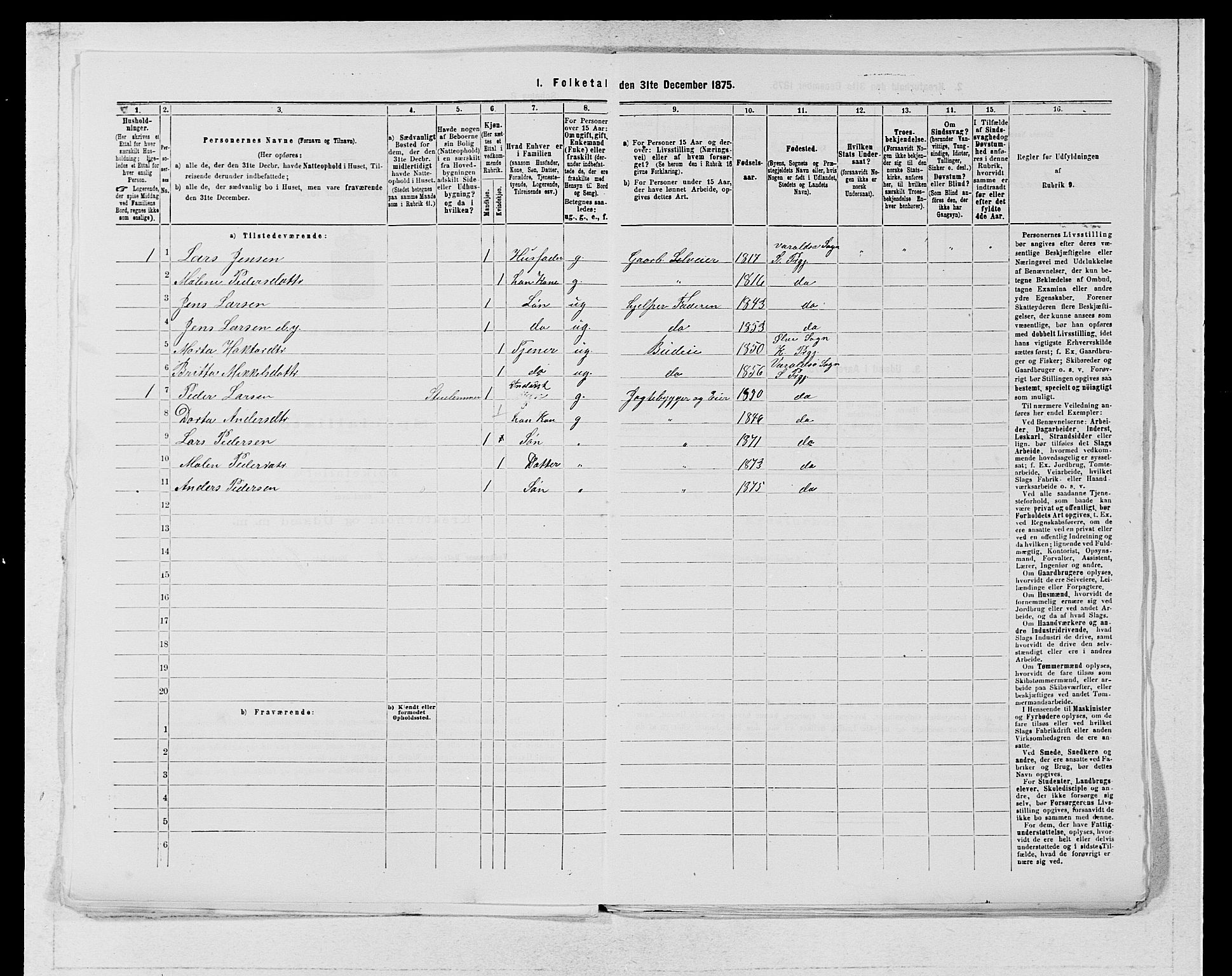 SAB, 1875 census for 1226P Strandebarm, 1875, p. 326