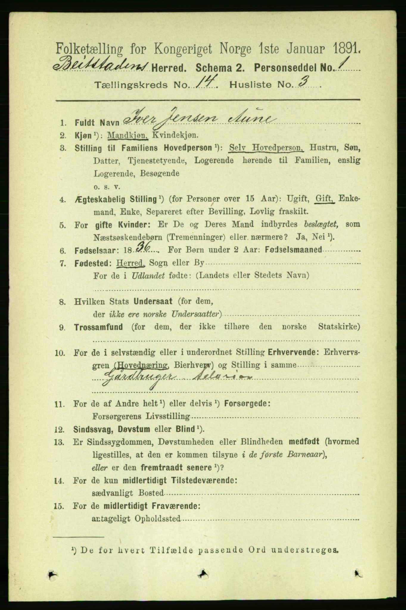 RA, 1891 census for 1727 Beitstad, 1891, p. 3860