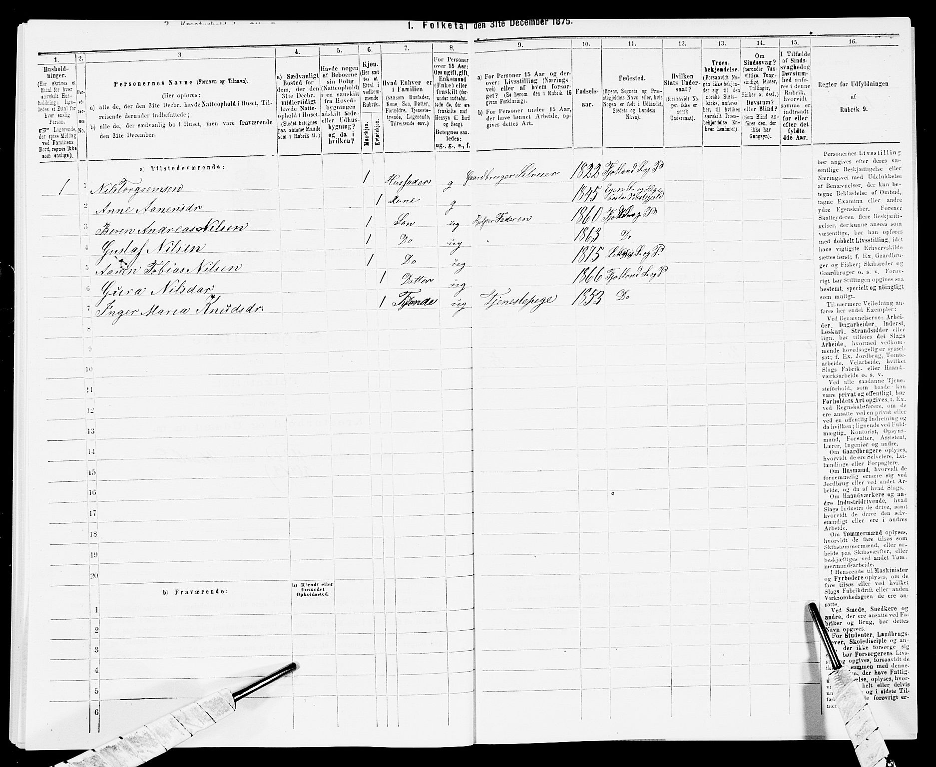 SAK, 1875 census for 1037P Kvinesdal, 1875, p. 268