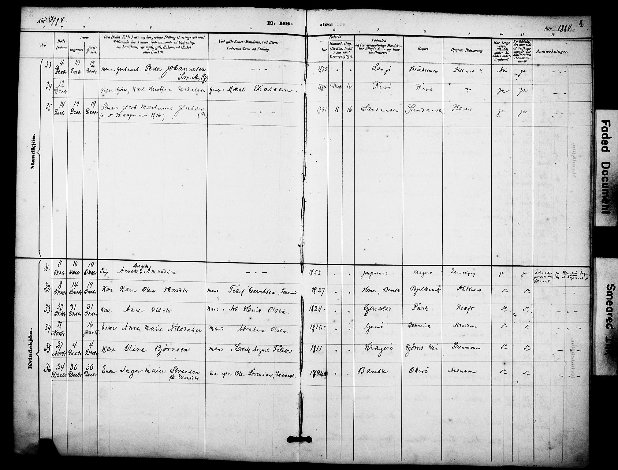 Skåtøy kirkebøker, AV/SAKO-A-304/F/Fa/L0004: Parish register (official) no. I 4, 1884-1900, p. 4