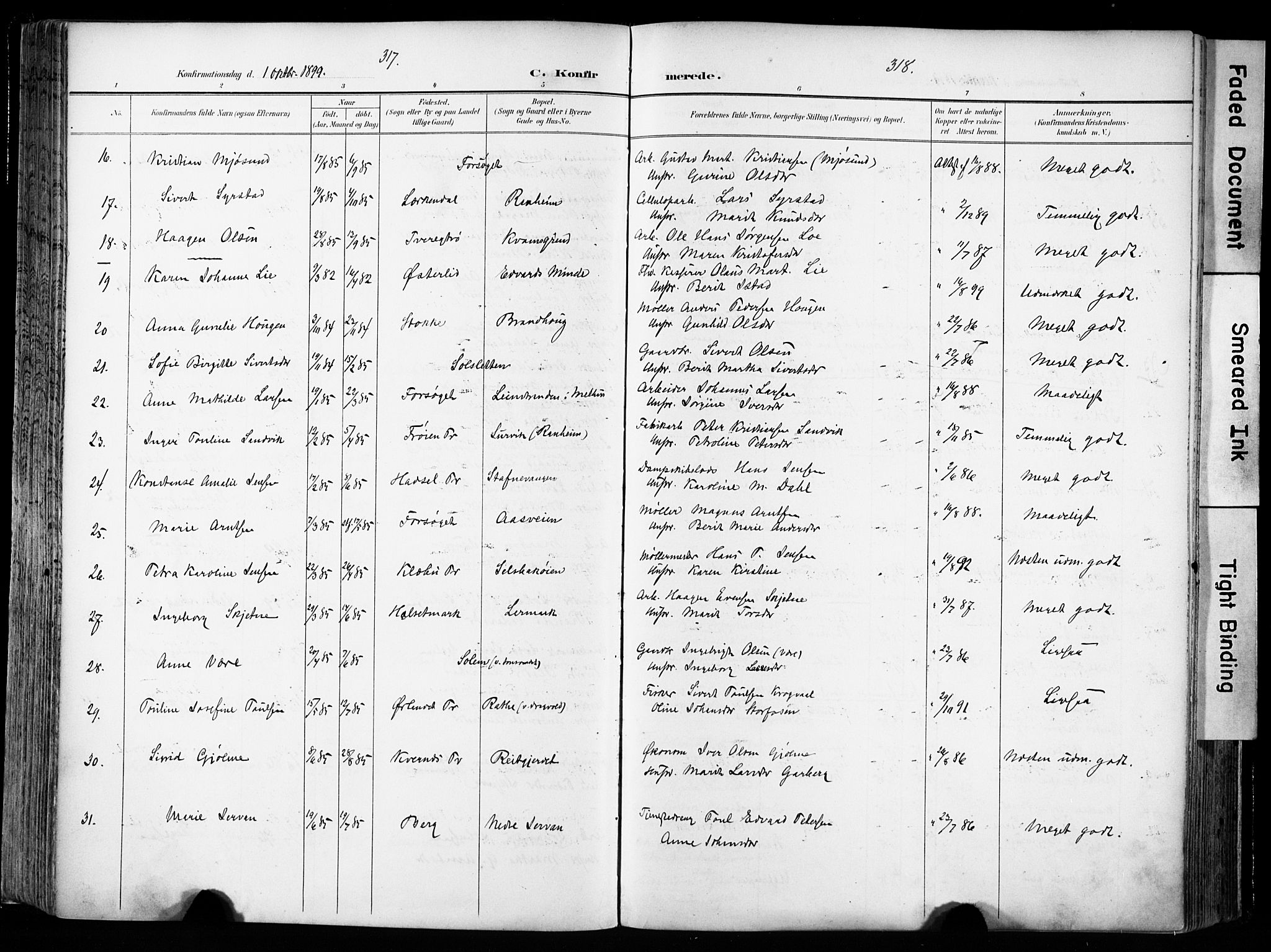 Ministerialprotokoller, klokkerbøker og fødselsregistre - Sør-Trøndelag, SAT/A-1456/606/L0301: Parish register (official) no. 606A16, 1894-1907, p. 317-318