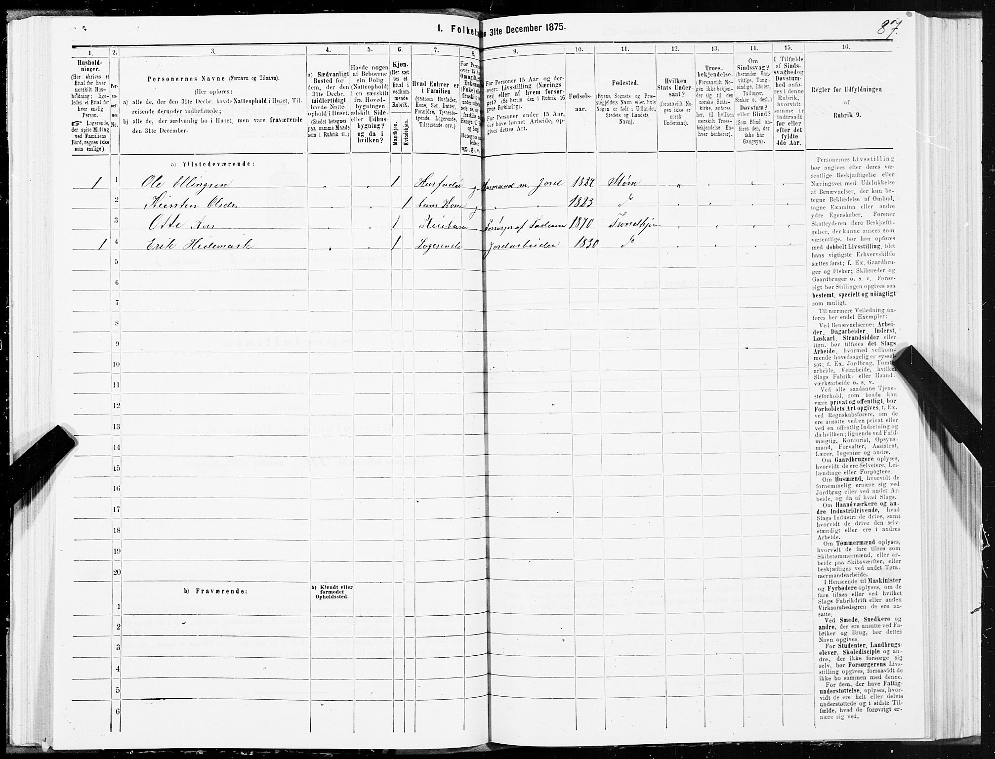 SAT, 1875 census for 1660P Strinda, 1875, p. 4087