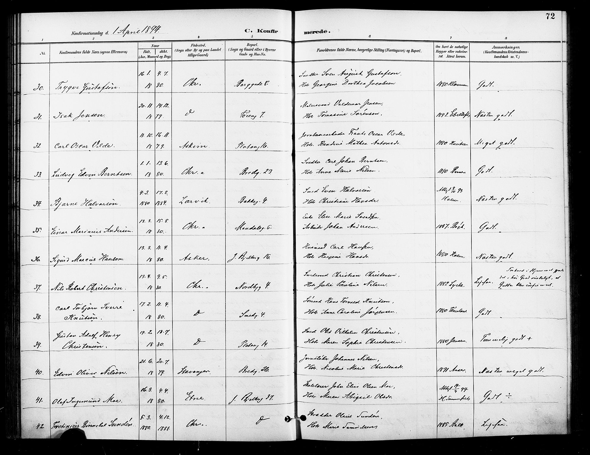 Grønland prestekontor Kirkebøker, AV/SAO-A-10848/F/Fa/L0011: Parish register (official) no. 11, 1892-1907, p. 72