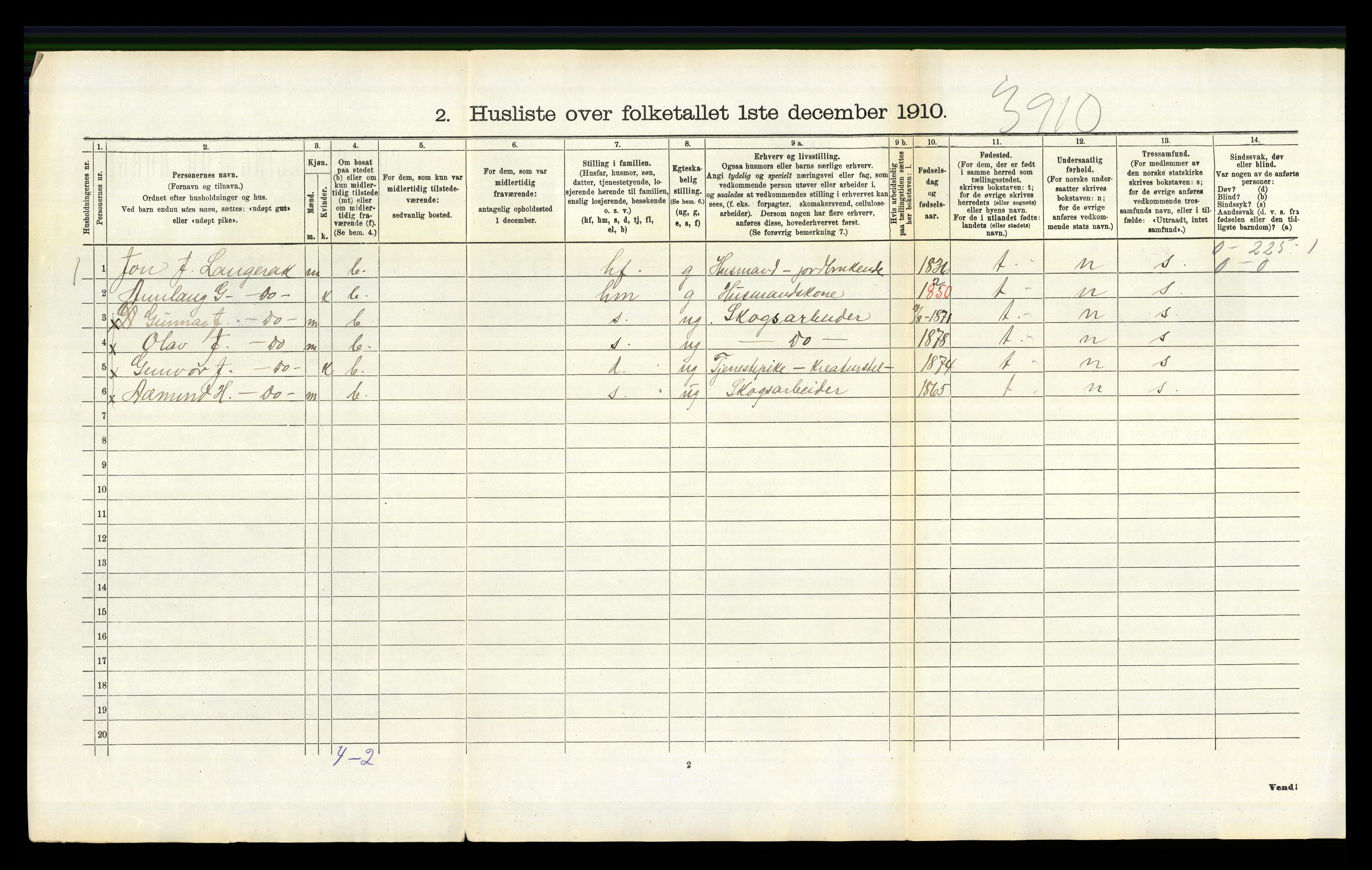 RA, 1910 census for Bygland, 1910, p. 158