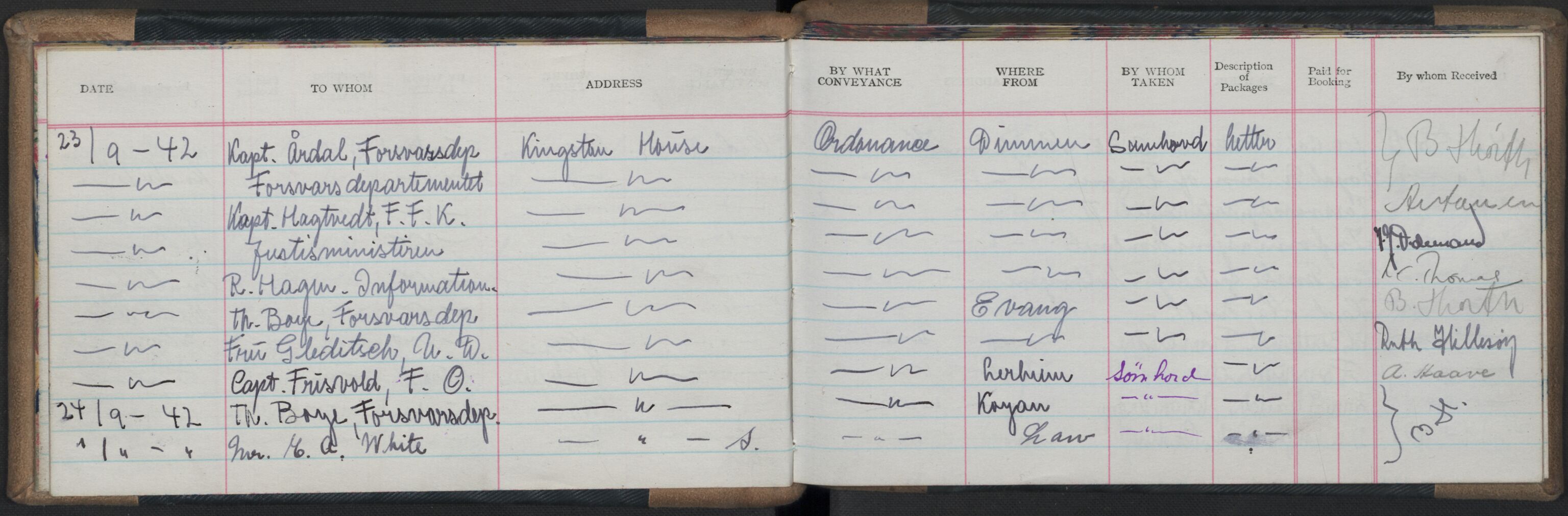 Forsvarets Overkommando. 2. kontor. Arkiv 8.3 (FO.II/8.3). Korrespondanse FD/E og FO.II, AV/RA-RAFA-7141/Dac/Dacb/L0003: Utgående postjournaler, 1941-1943, p. 357