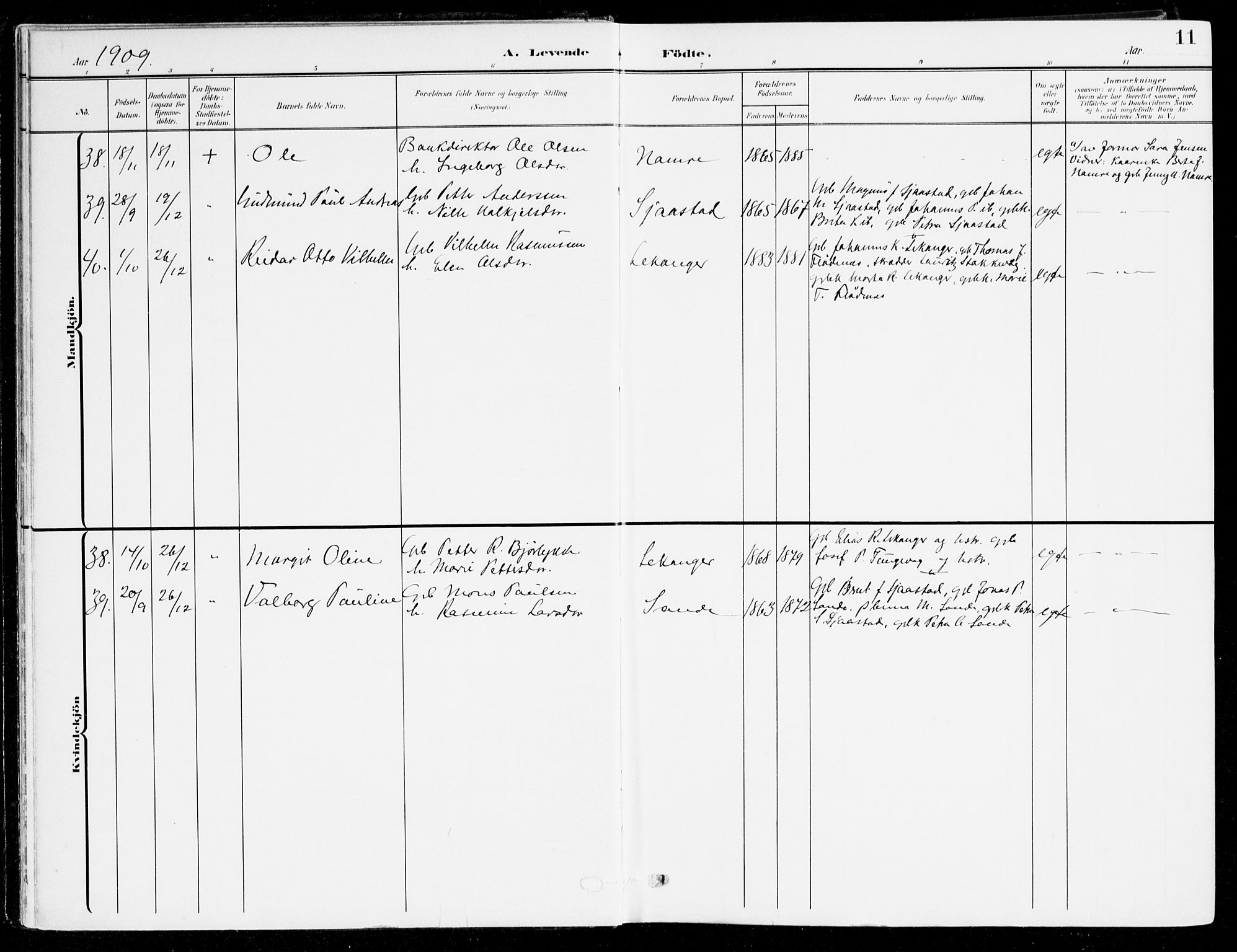 Selje sokneprestembete, AV/SAB-A-99938/H/Ha/Haa/Haab: Parish register (official) no. B 3, 1908-1923, p. 11