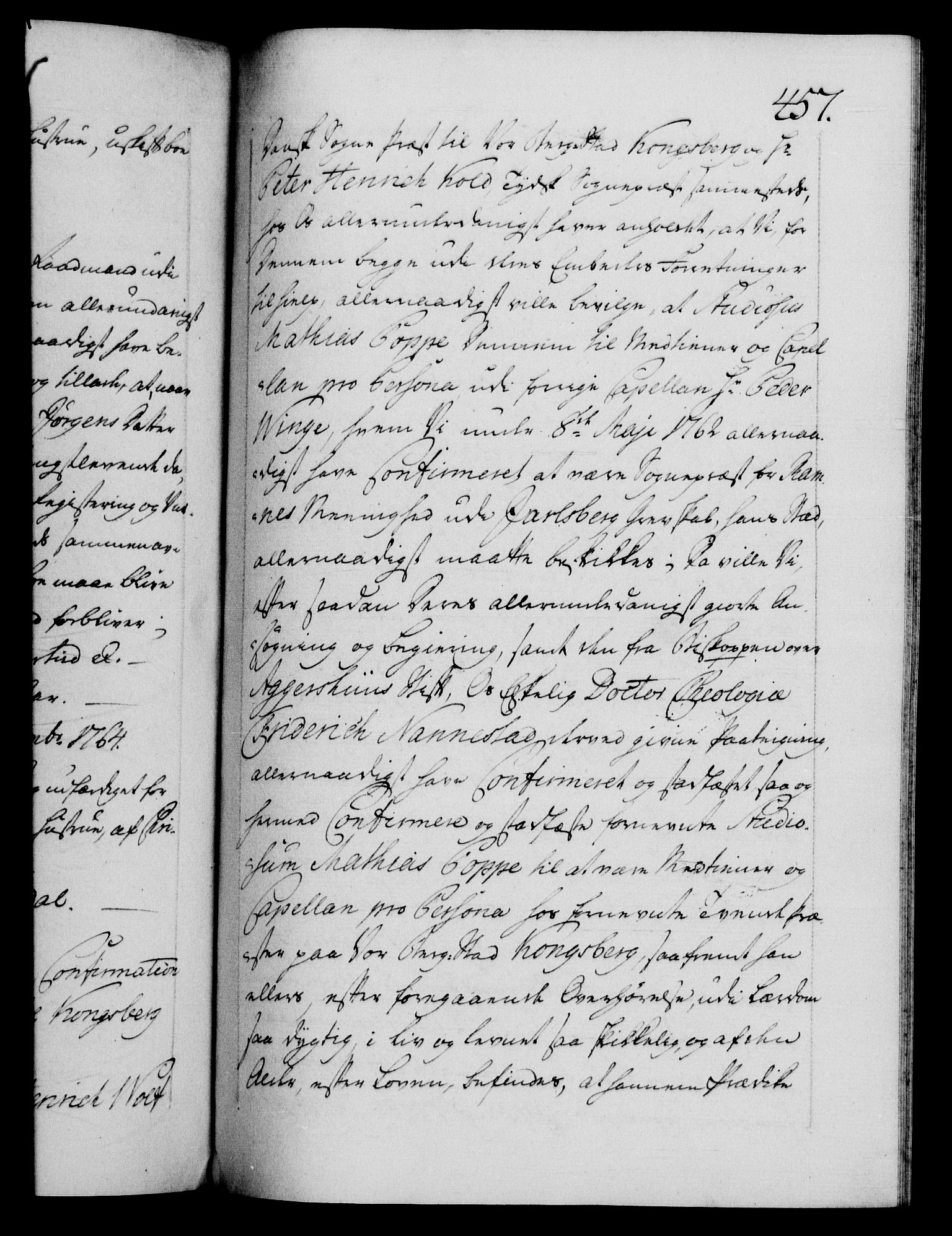 Danske Kanselli 1572-1799, AV/RA-EA-3023/F/Fc/Fca/Fcaa/L0042: Norske registre, 1763-1766, p. 457a