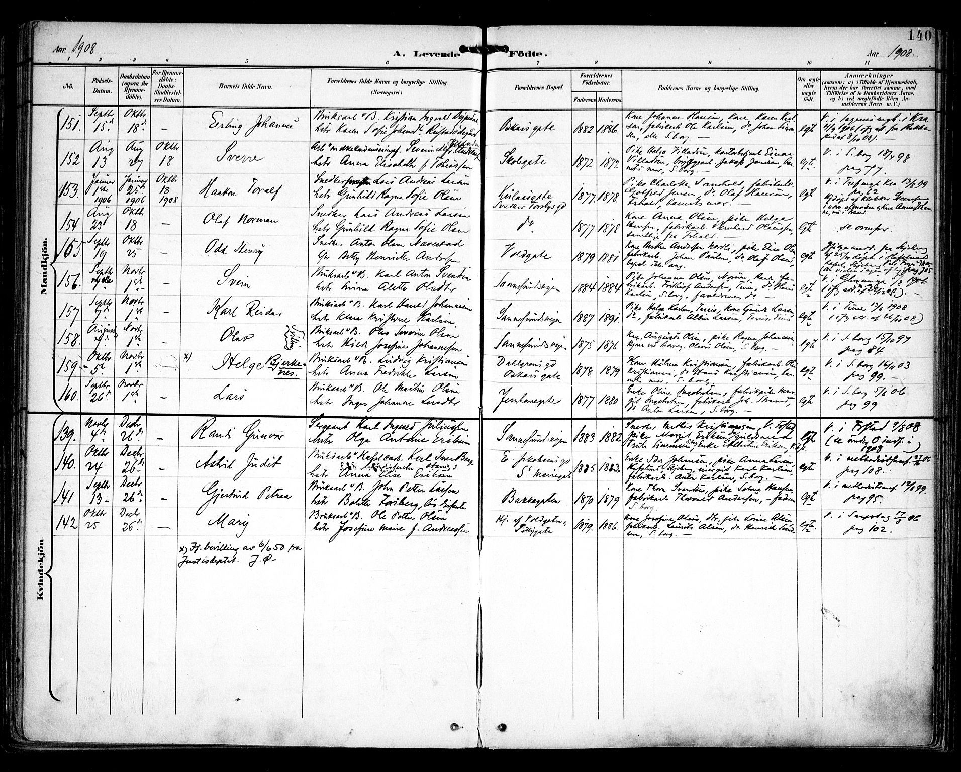 Sarpsborg prestekontor Kirkebøker, AV/SAO-A-2006/F/Fa/L0005: Parish register (official) no. 5, 1900-1909, p. 140