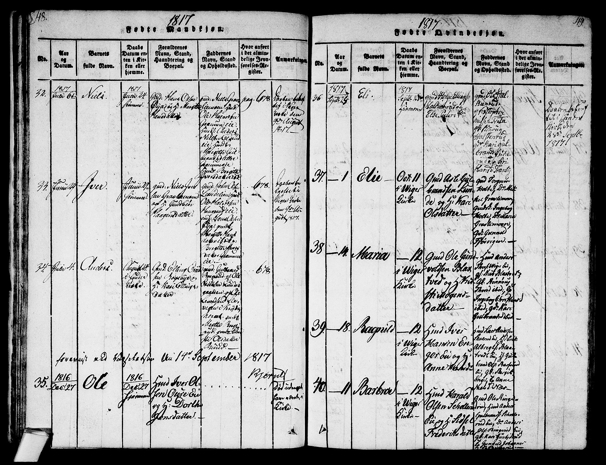 Norderhov kirkebøker, AV/SAKO-A-237/G/Ga/L0003: Parish register (copy) no. I 3 /2, 1814-1876, p. 48-49