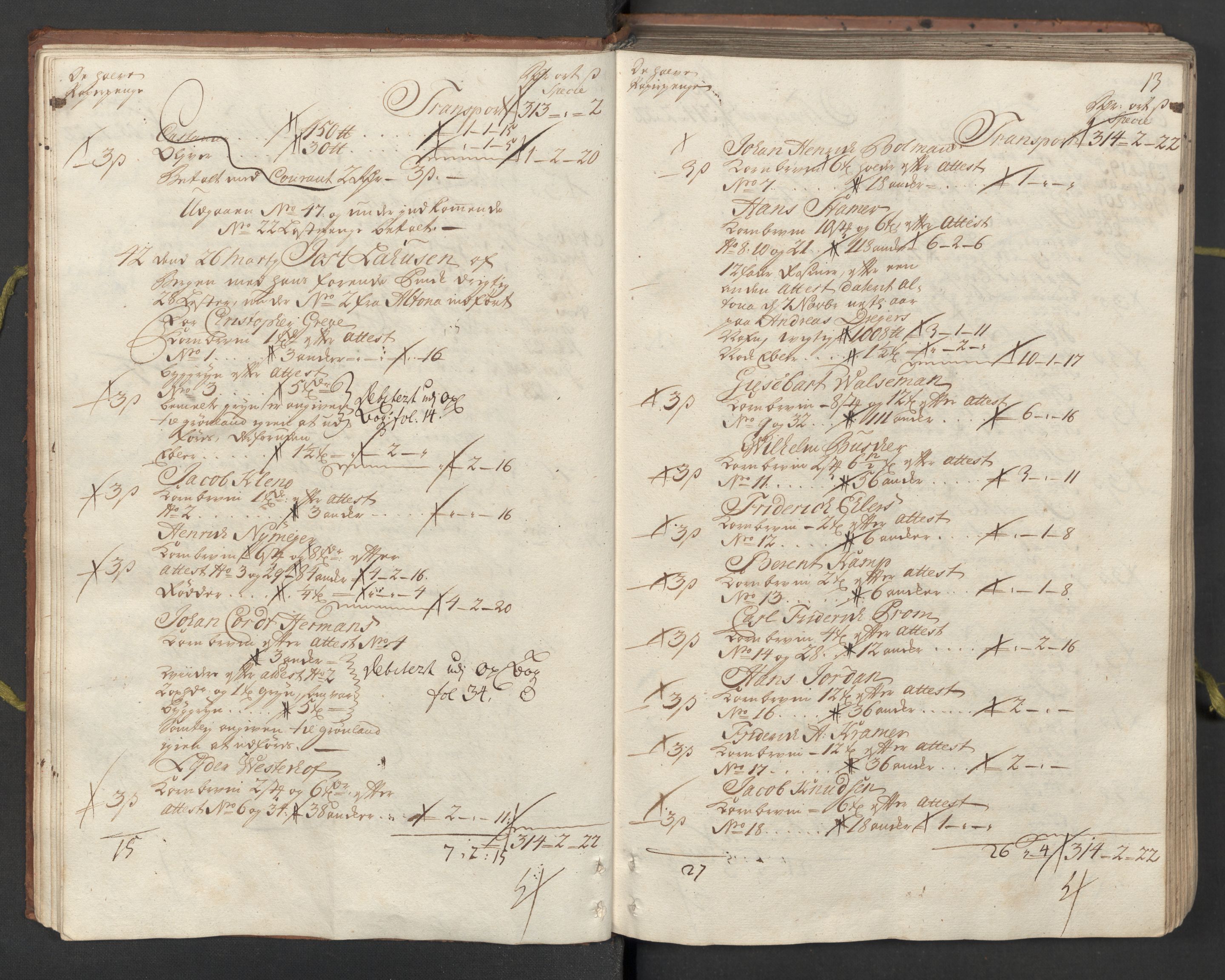 Generaltollkammeret, tollregnskaper, AV/RA-EA-5490/R26/L0023/0001: Tollregnskaper Bergen A / Inngående hovedtollbok, 1733, p. 12b-13a
