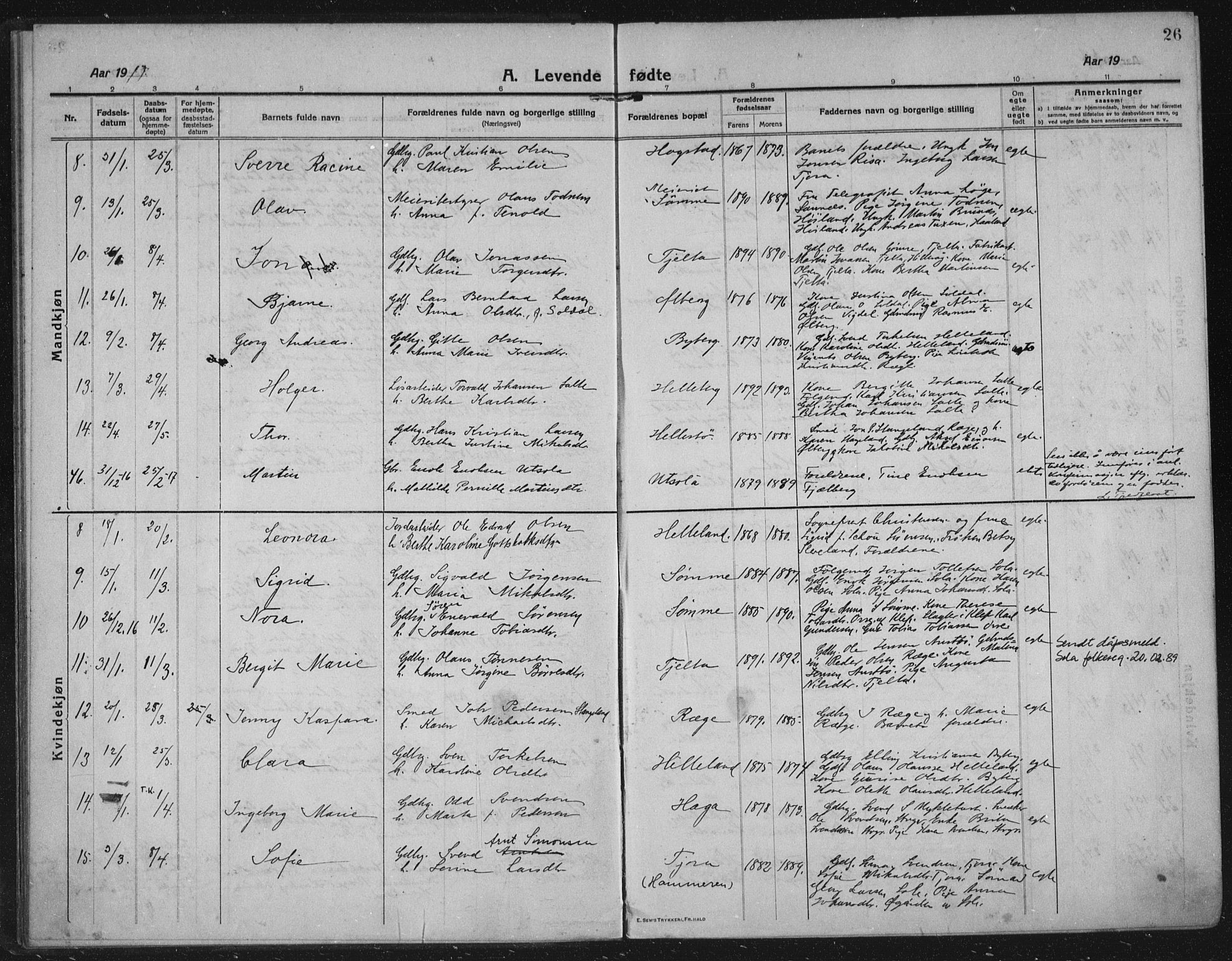 Håland sokneprestkontor, AV/SAST-A-101802/002/C/L0001: Parish register (official) no. A 14, 1913-1927, p. 26