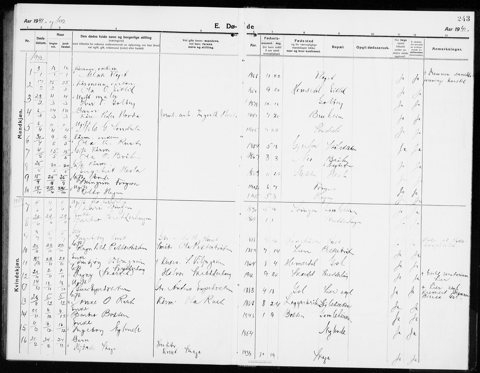 Gol kirkebøker, SAKO/A-226/G/Ga/L0004: Parish register (copy) no. I 4, 1915-1943, p. 243