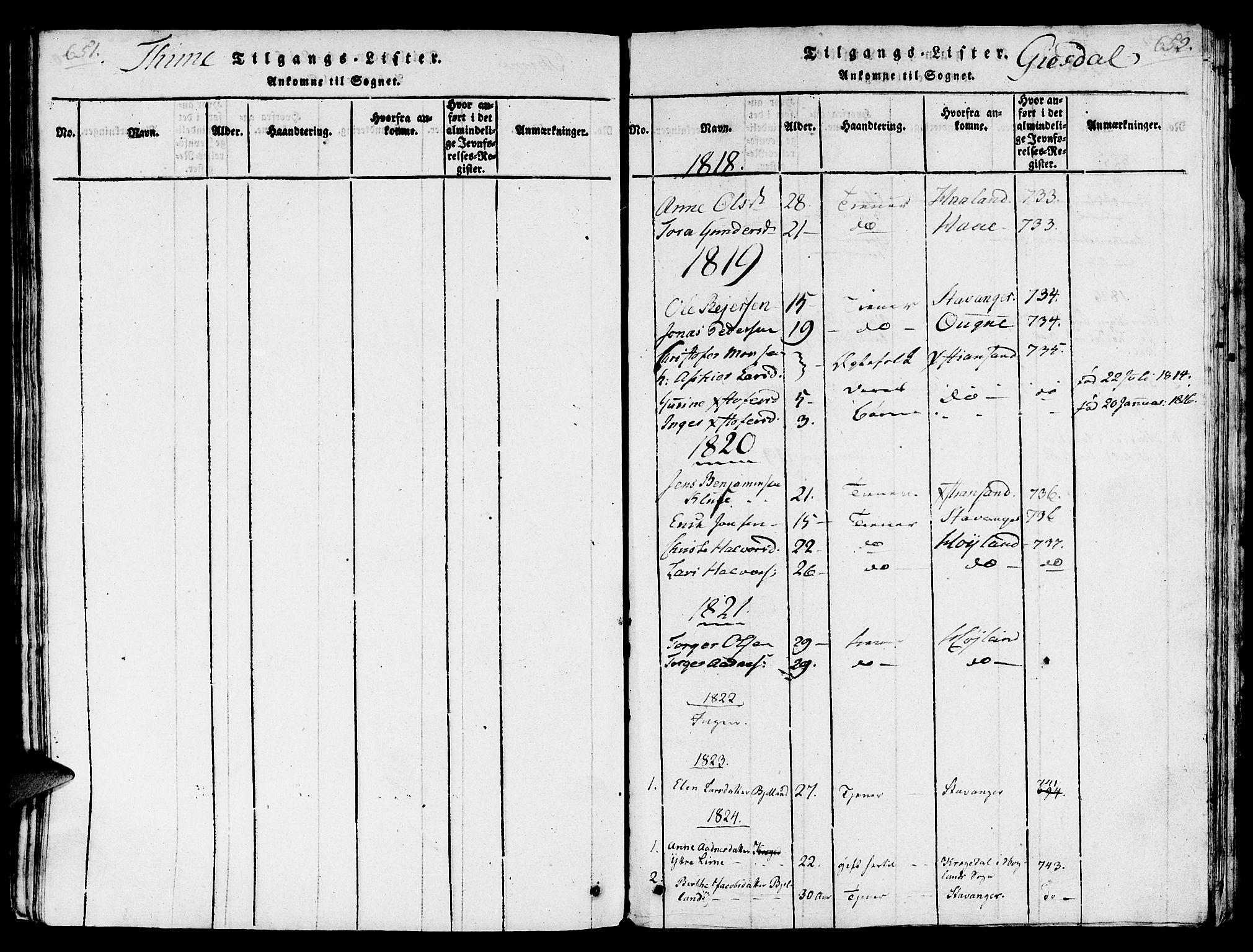 Lye sokneprestkontor, SAST/A-101794/001/30/30BA/L0003: Parish register (official) no. A 3 /2, 1816-1826, p. 651-652