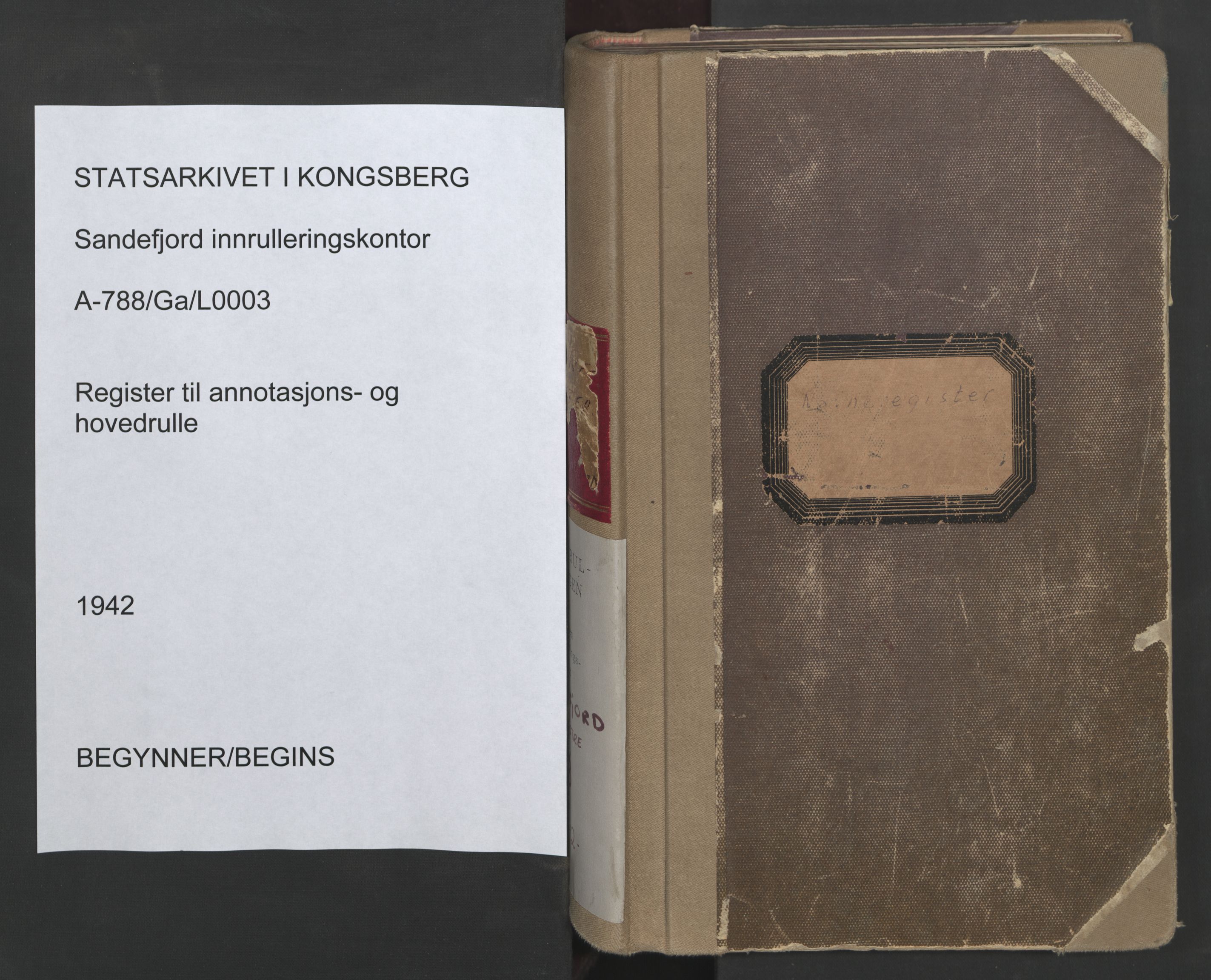 Sandefjord innrulleringskontor, SAKO/A-788/G/Ga/L0003: Register til annotasjons- og hovedrulle, 1942, p. 1