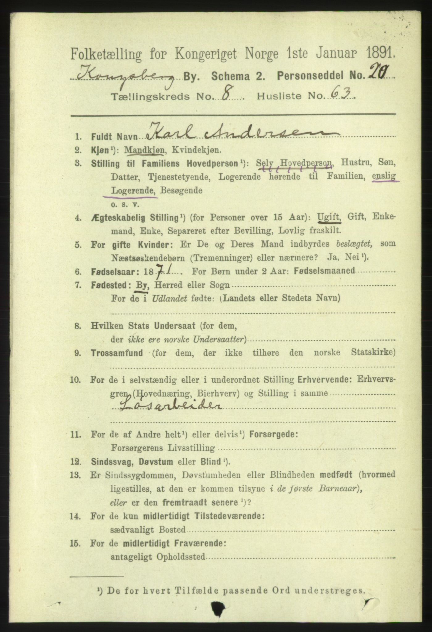 RA, 1891 census for 0604 Kongsberg, 1891, p. 6044