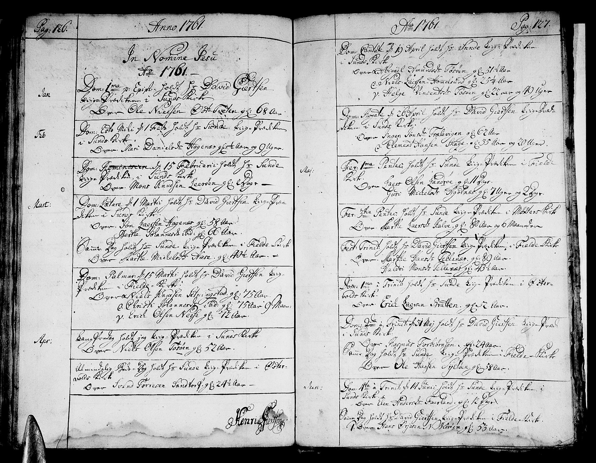 Sund sokneprestembete, SAB/A-99930: Parish register (official) no. A 2, 1729-1769, p. 126-127