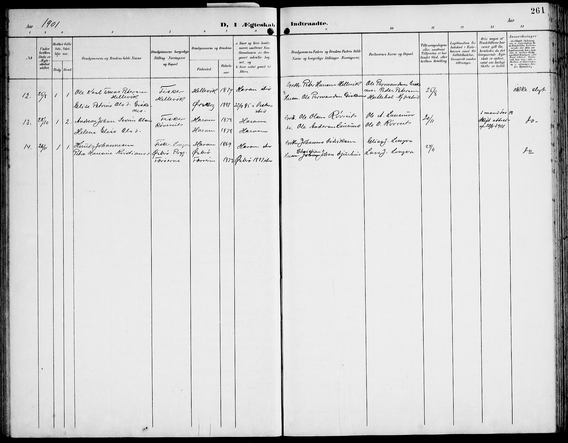 Ministerialprotokoller, klokkerbøker og fødselsregistre - Møre og Romsdal, SAT/A-1454/536/L0511: Parish register (copy) no. 536C06, 1899-1944, p. 261